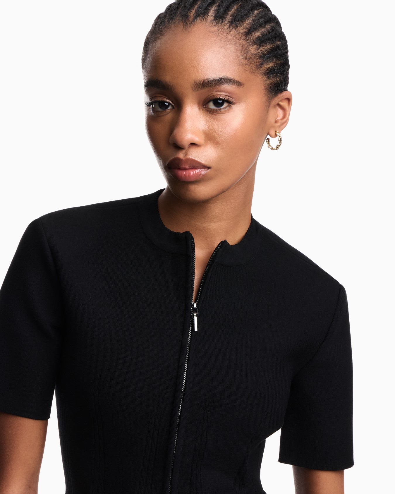 Fabric-stitch knit zip-up jacket Slide 4