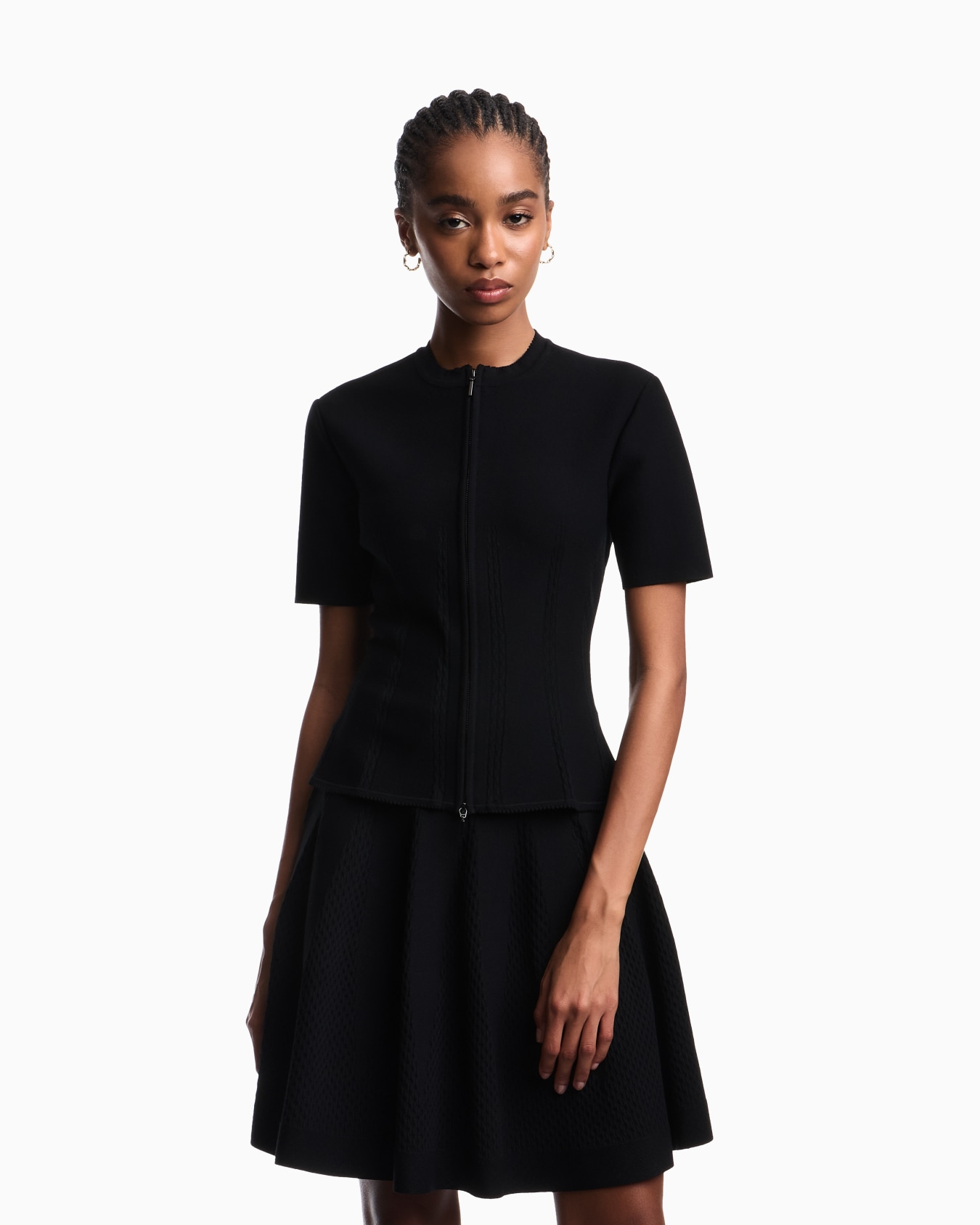 Fabric-stitch knit zip-up jacket Slide 2