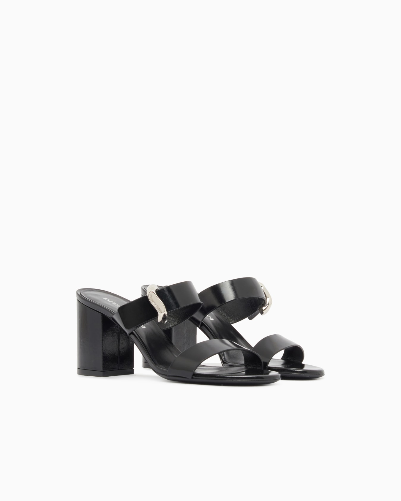 Shiny polished leather sandals with heel Slide 1
