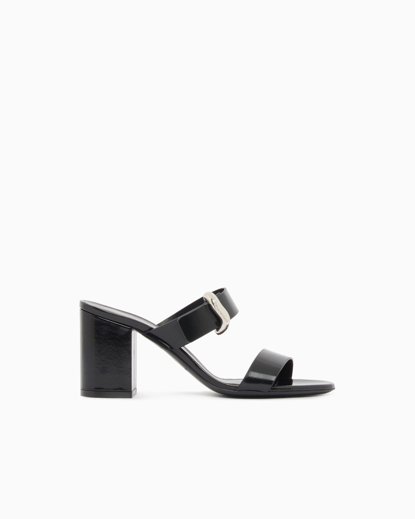 Shiny polished leather sandals with heel Slide 0