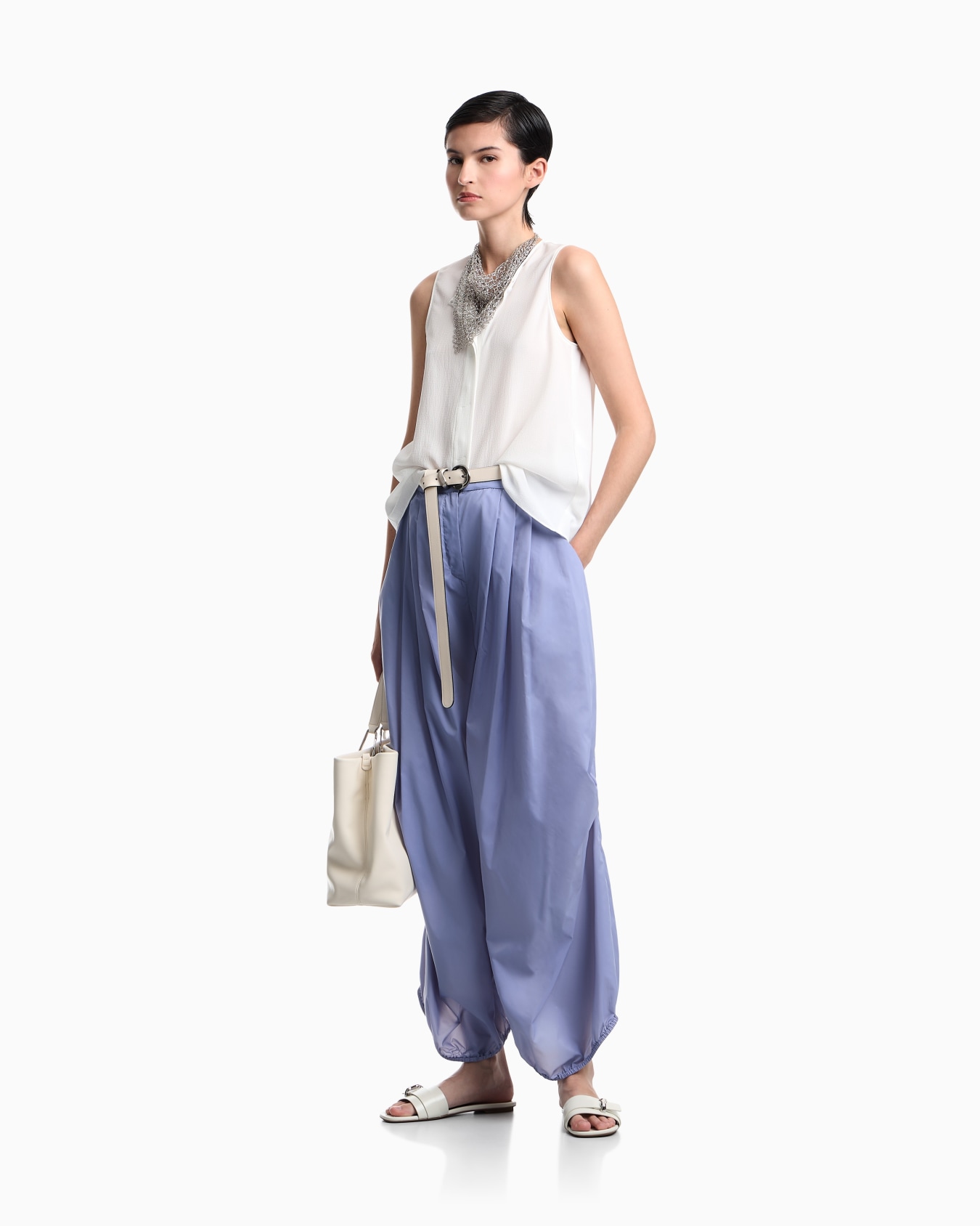 Lightweight nylon wide-leg trousers Slide 1