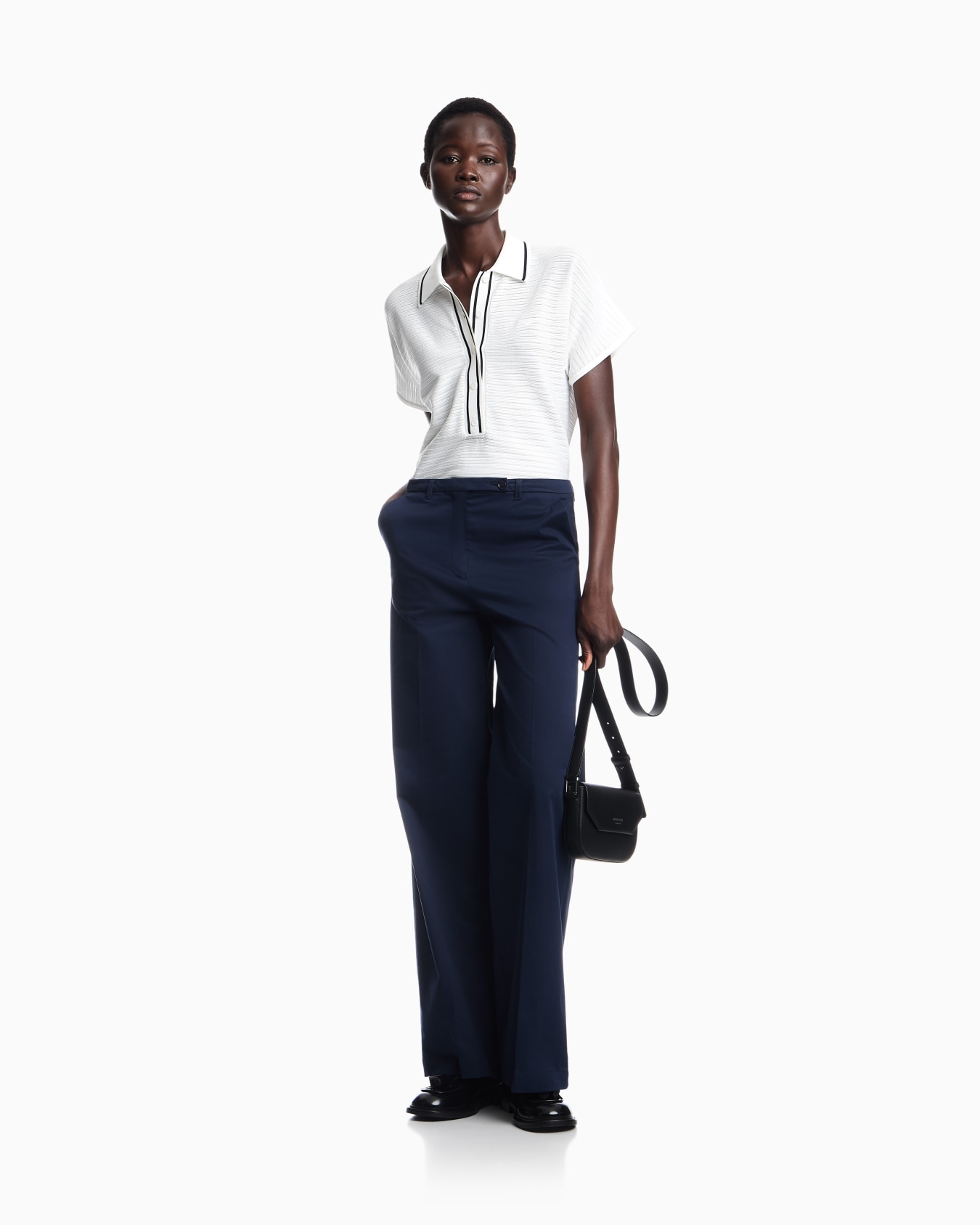 Flat-front wide-leg trousers in brushed stretch cotton Slide 1