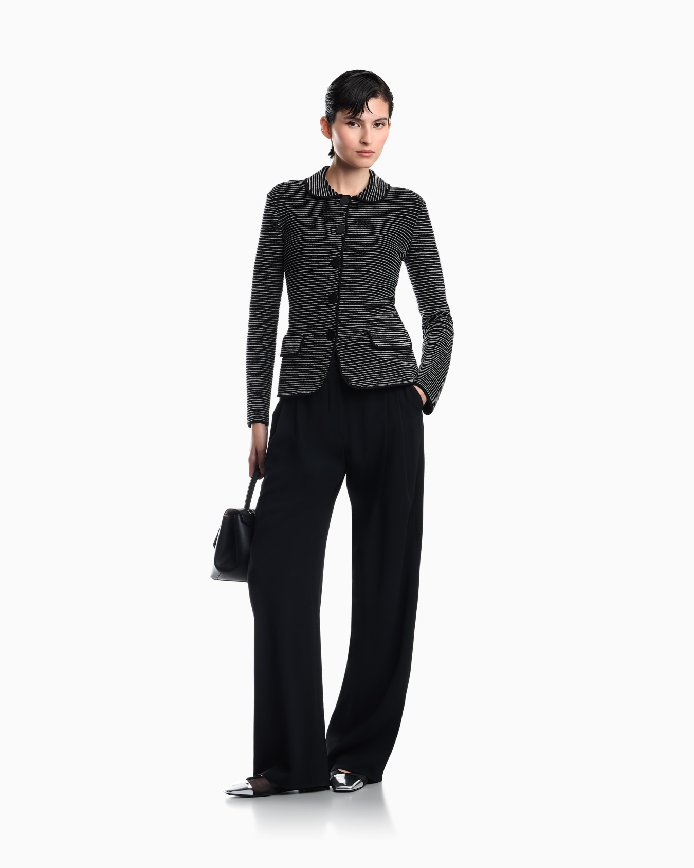 Blazer in striped ottoman fabric with front flap pockets Slide 1