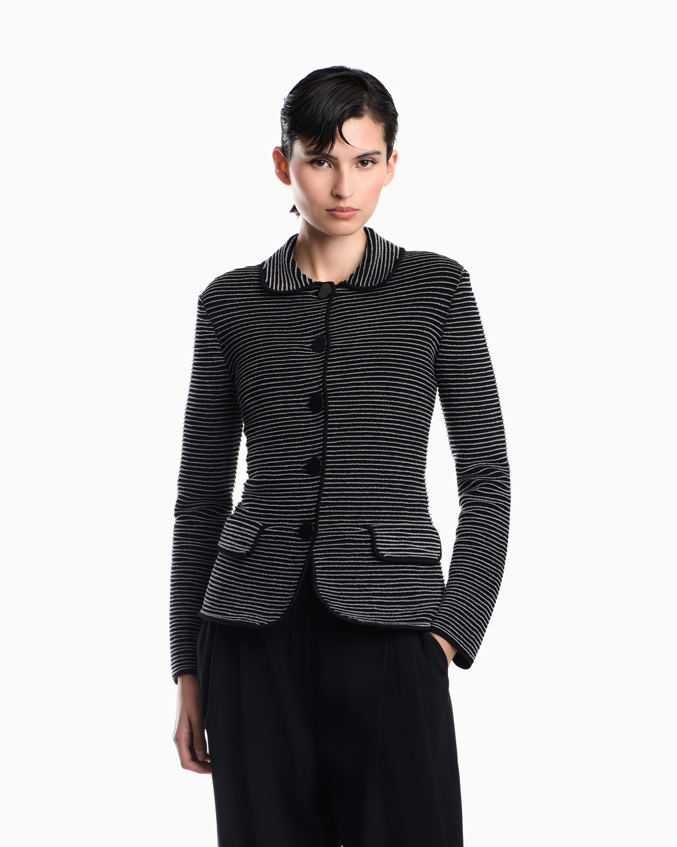 Blazer in striped ottoman fabric with front flap pockets Slide 3