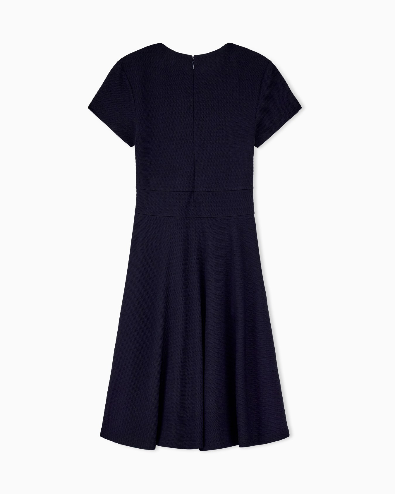 Dress in jersey jacquard with short sleeves and flared skirt Slide 2
