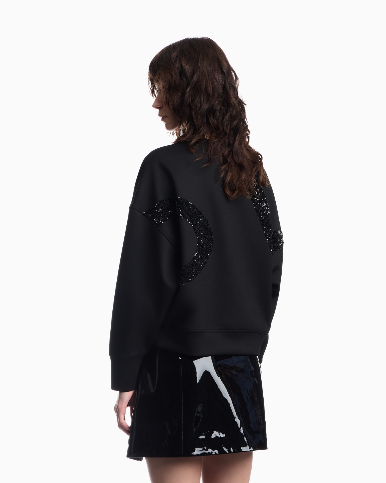 Crew-neck scuba sweatshirt with abstract sequin design Slide 5