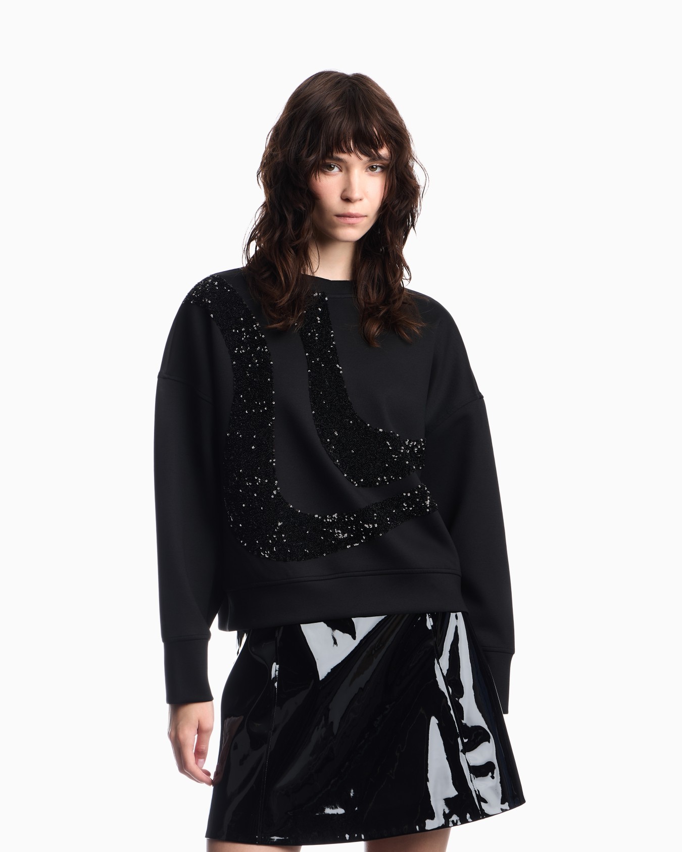 Crew-neck scuba sweatshirt with abstract sequin design Slide 3