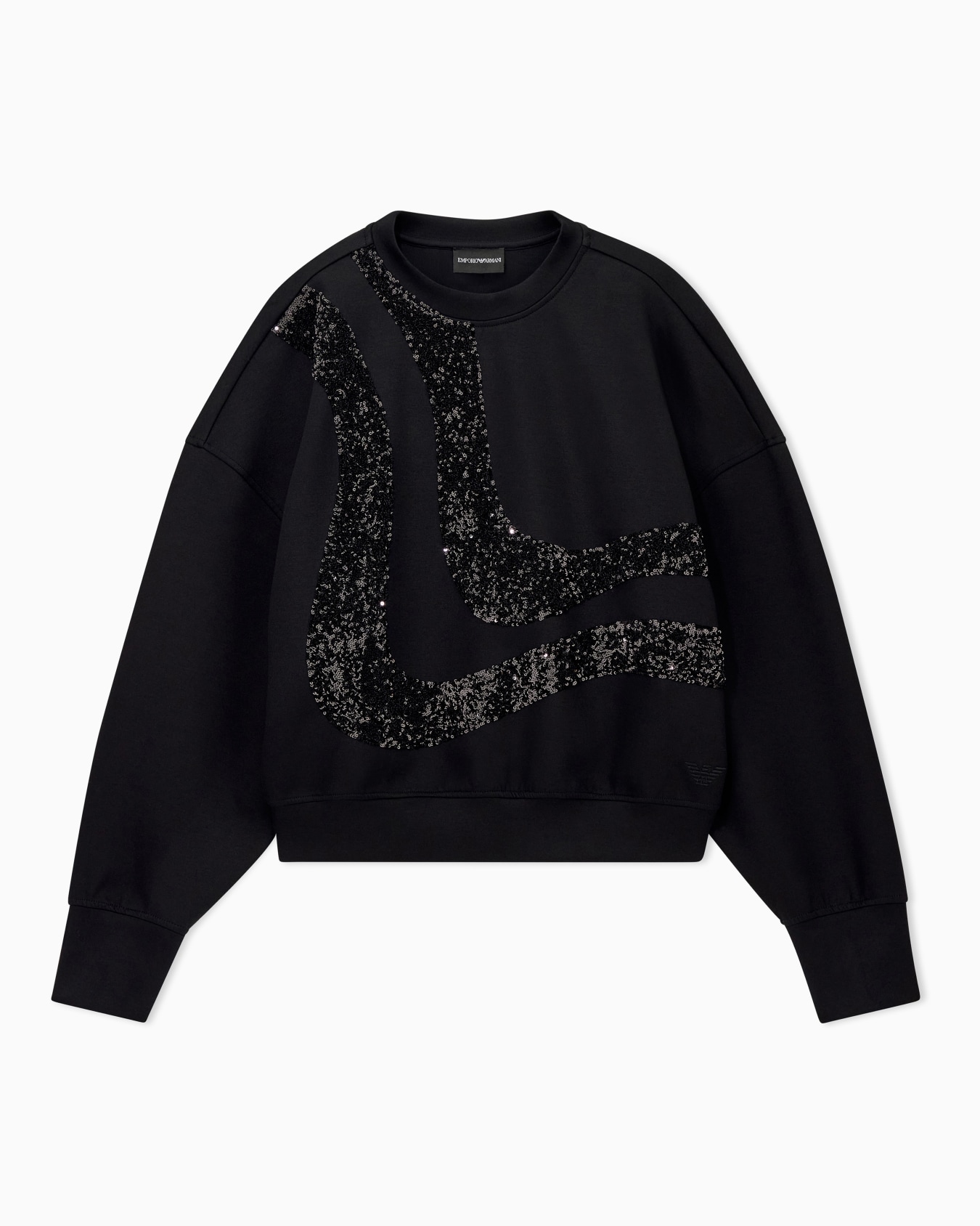 Crew-neck scuba sweatshirt with abstract sequin design Slide 0