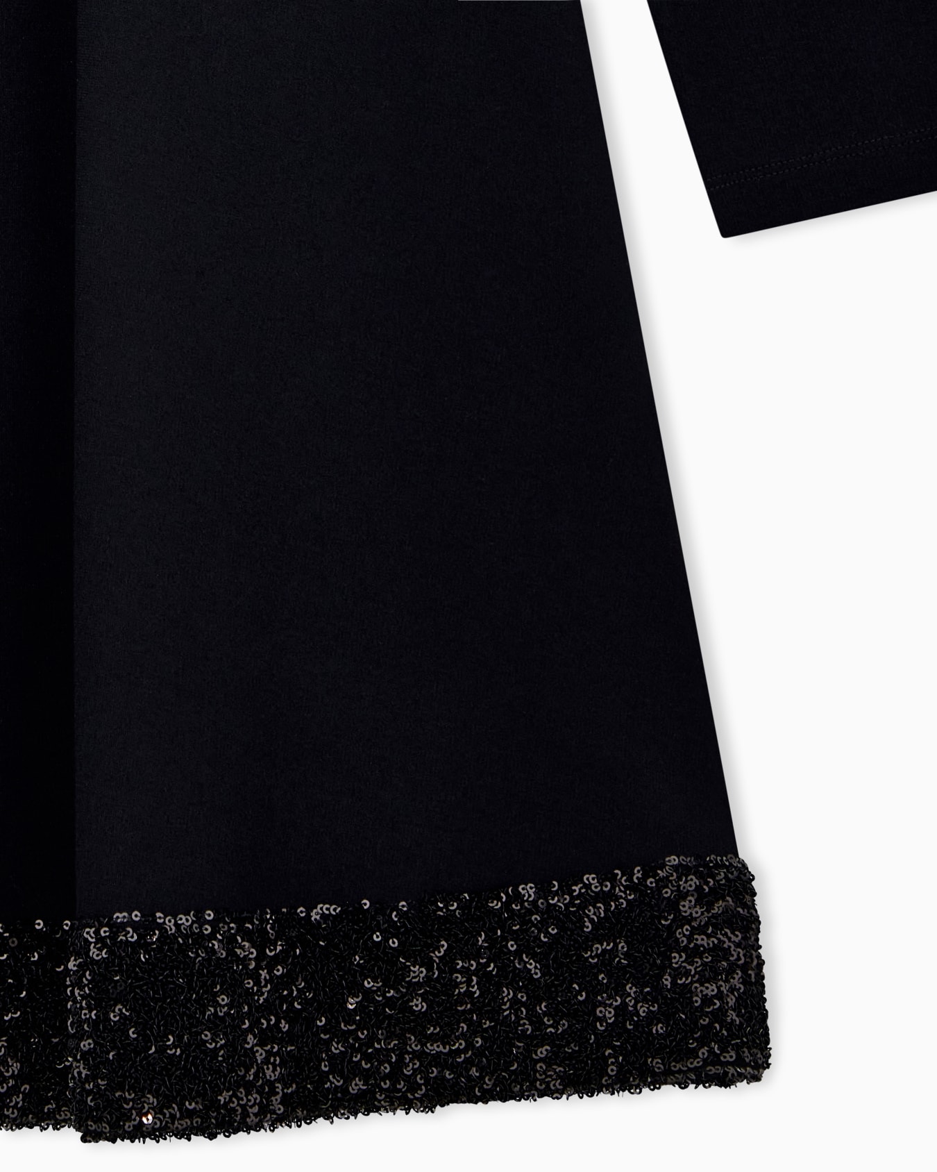Stretch viscose jersey dress with boat neck and sequin hem Slide 2
