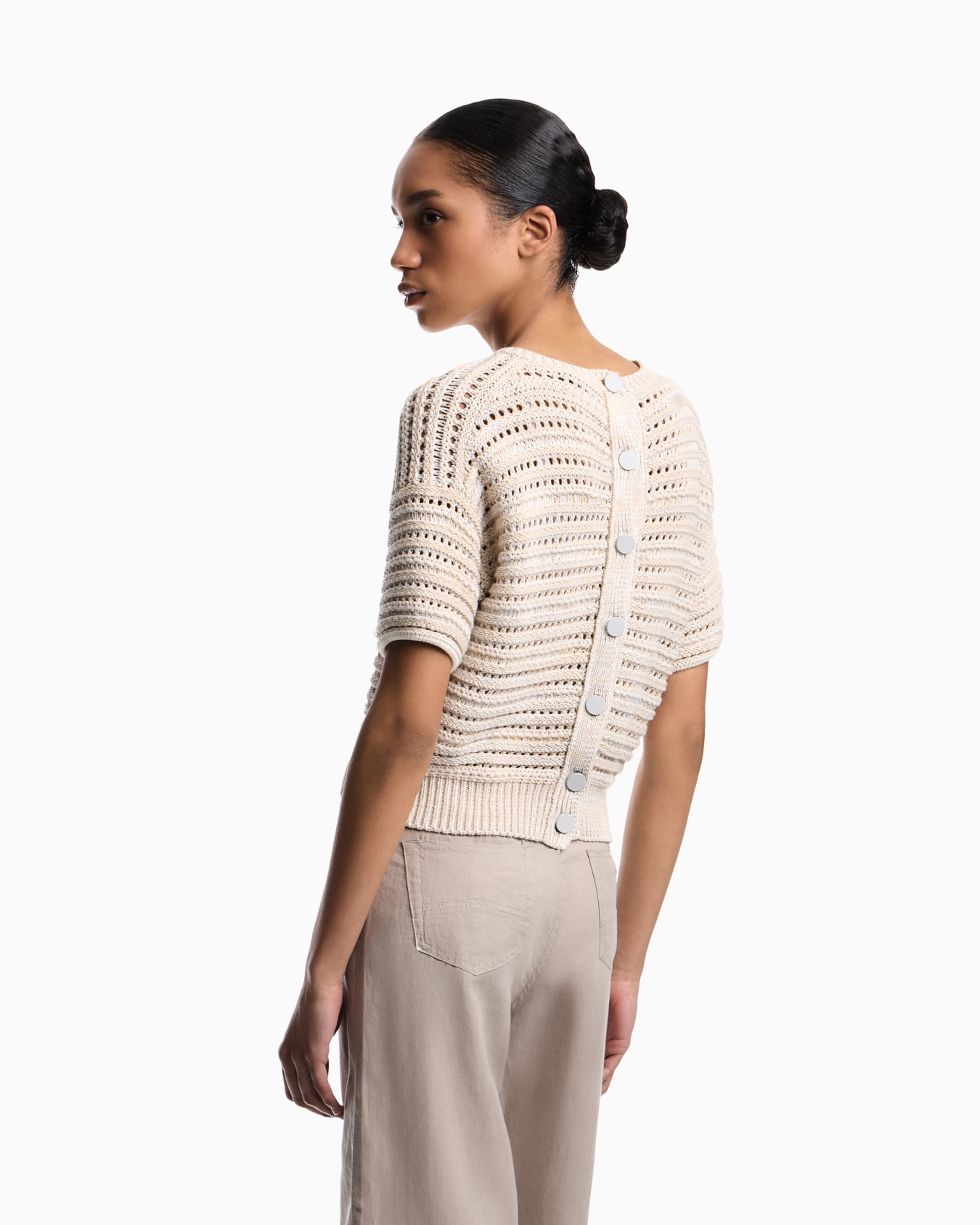 Maglione maniche corte con trama traforata Slide 3