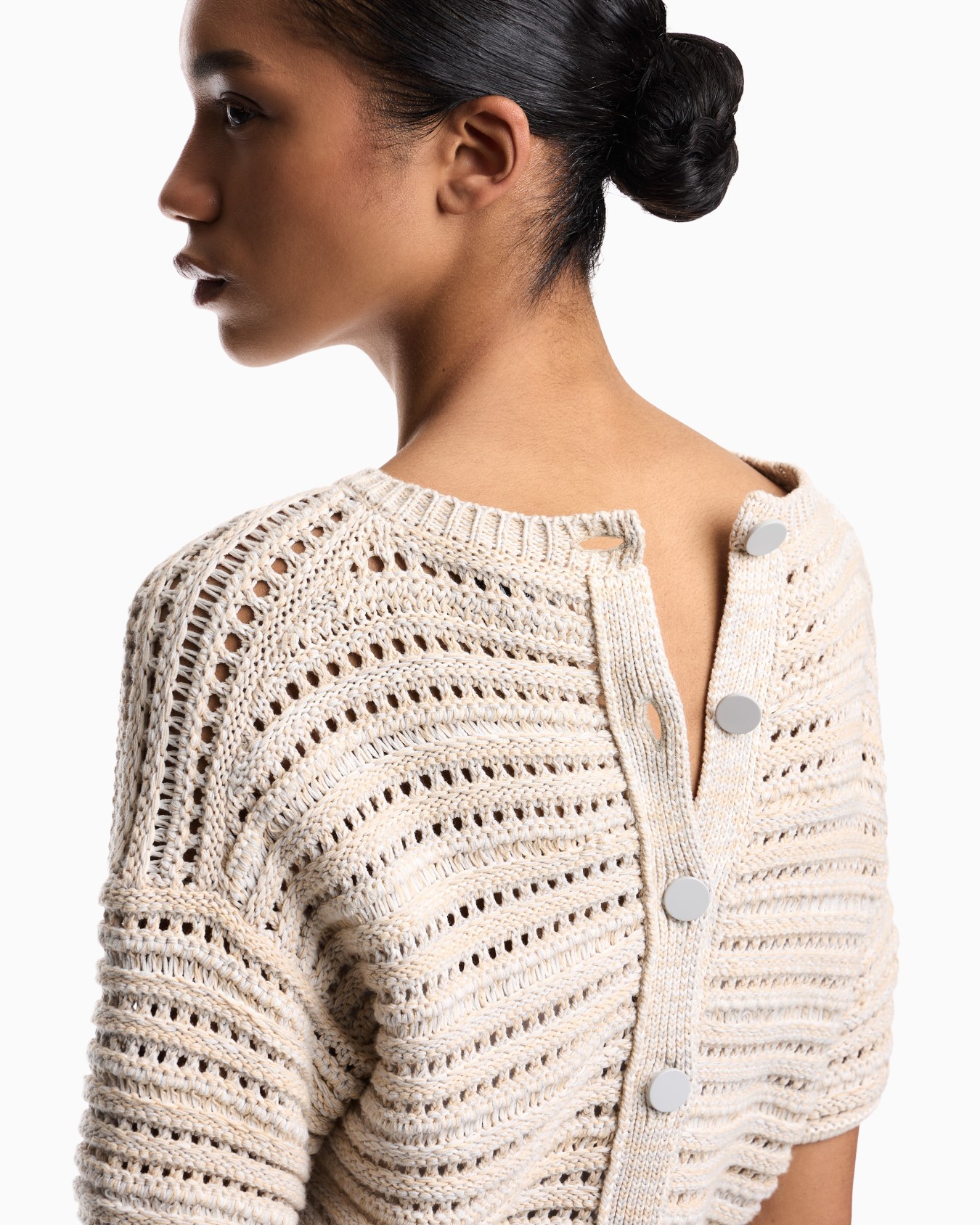 Maglione maniche corte con trama traforata Slide 4