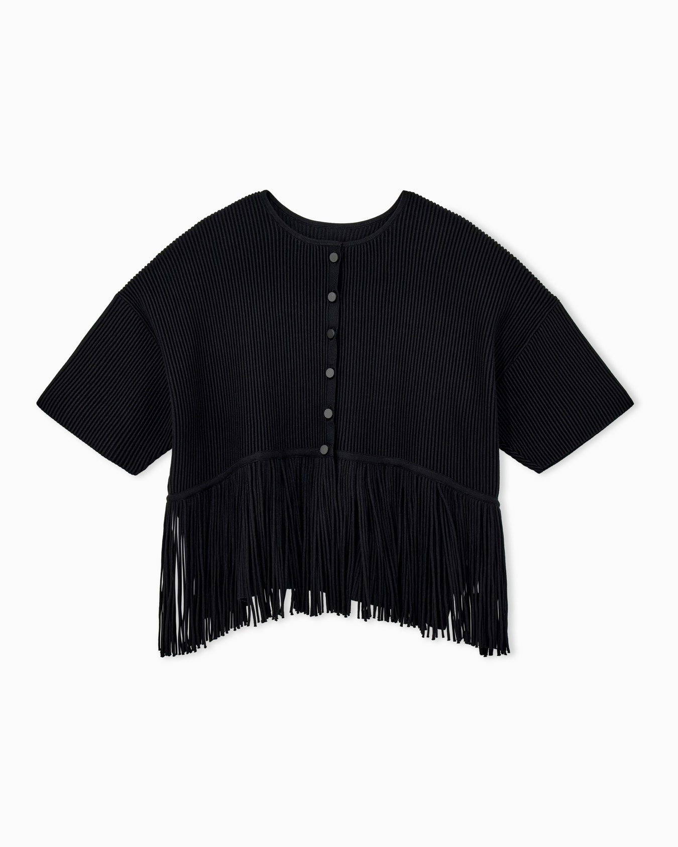 Cardigan in viscose ottoman with round neck and fringe Slide 1