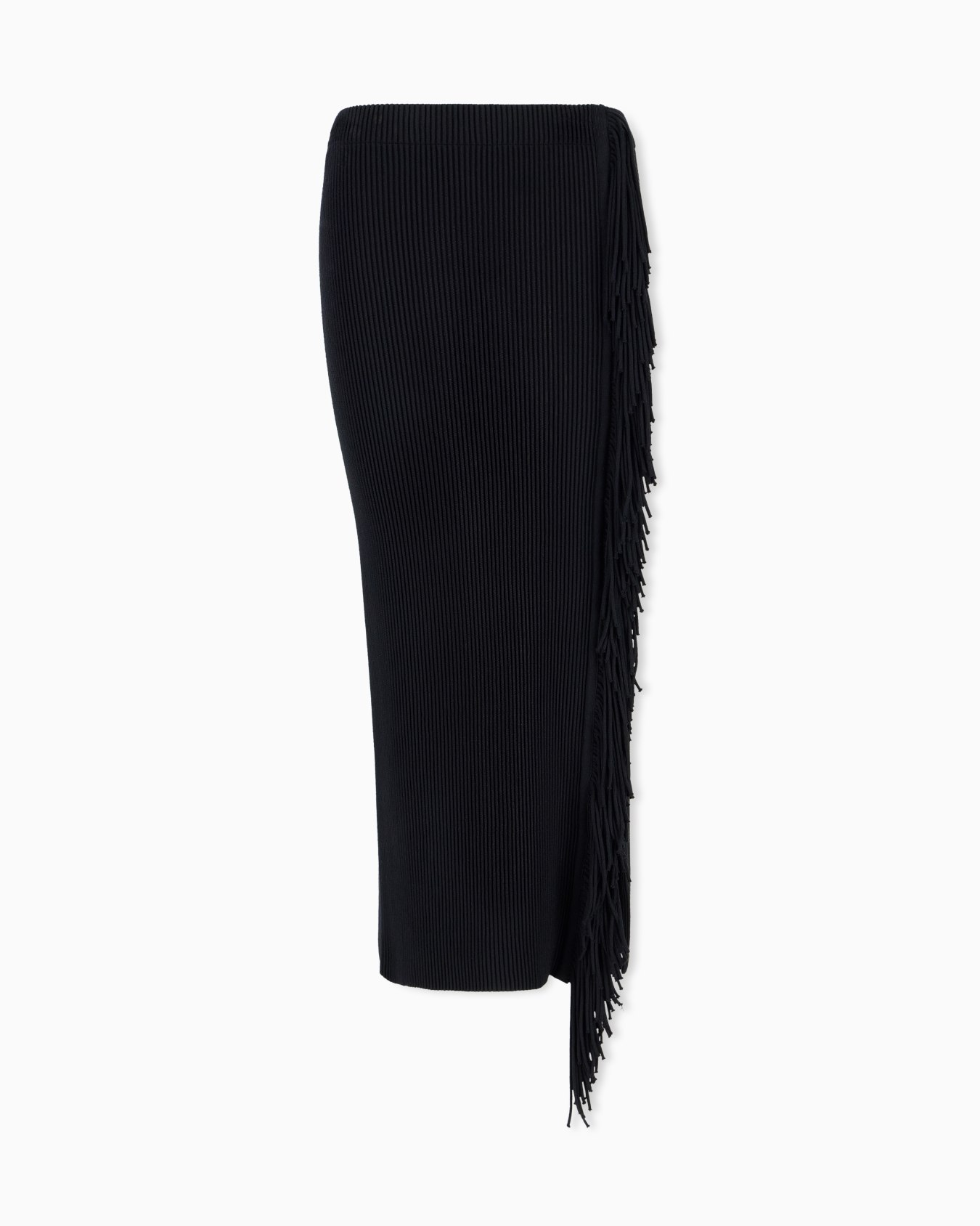 High-waisted viscose skirt with a slit and side fringe Slide 0