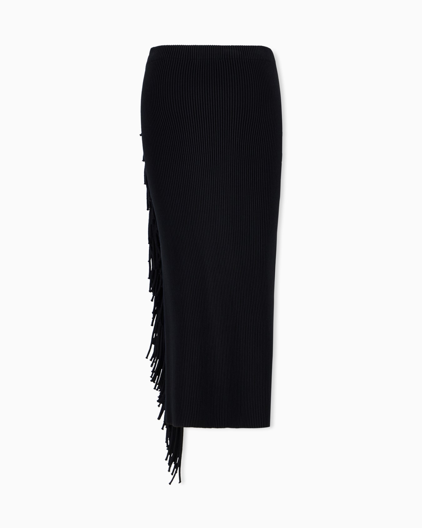 High-waisted viscose skirt with a slit and side fringe Slide 1