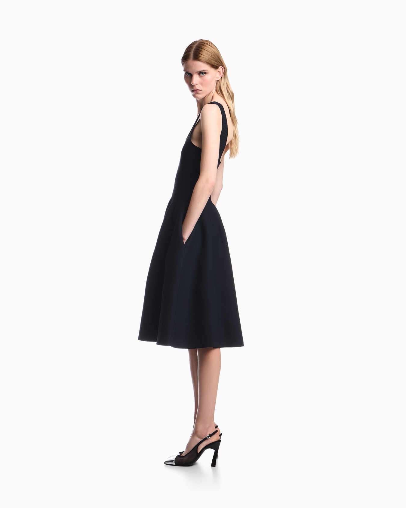 Sleeveless double knit A-line dress with a scoop neckline Slide 6