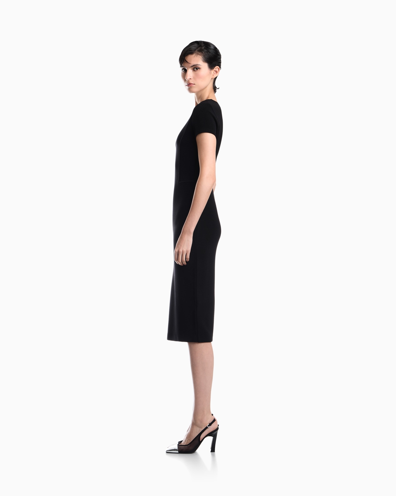 Unlined dress in ottoman jersey with matte satin piping Slide 6