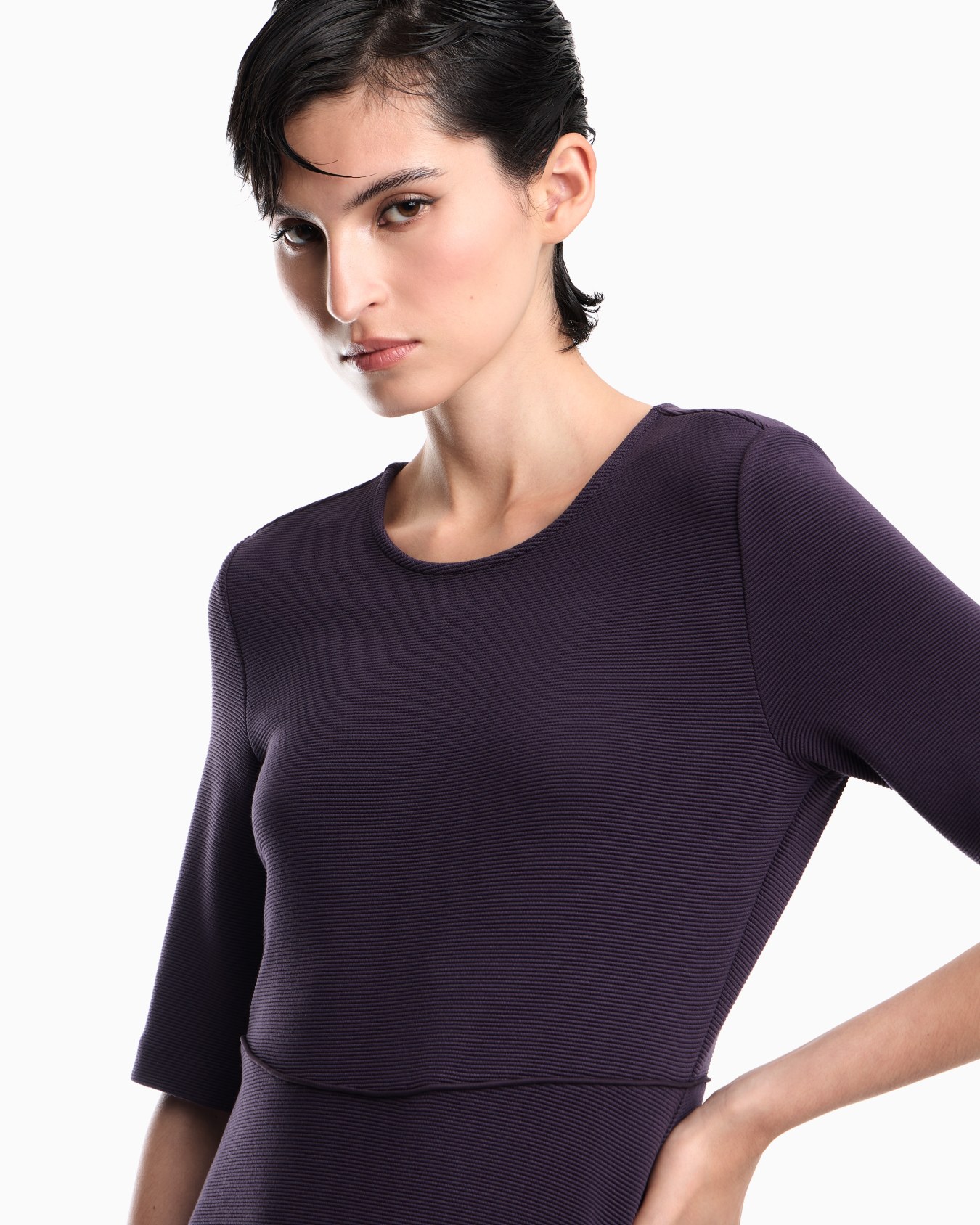 Unlined dress in ottoman jersey with matte satin piping Slide 5