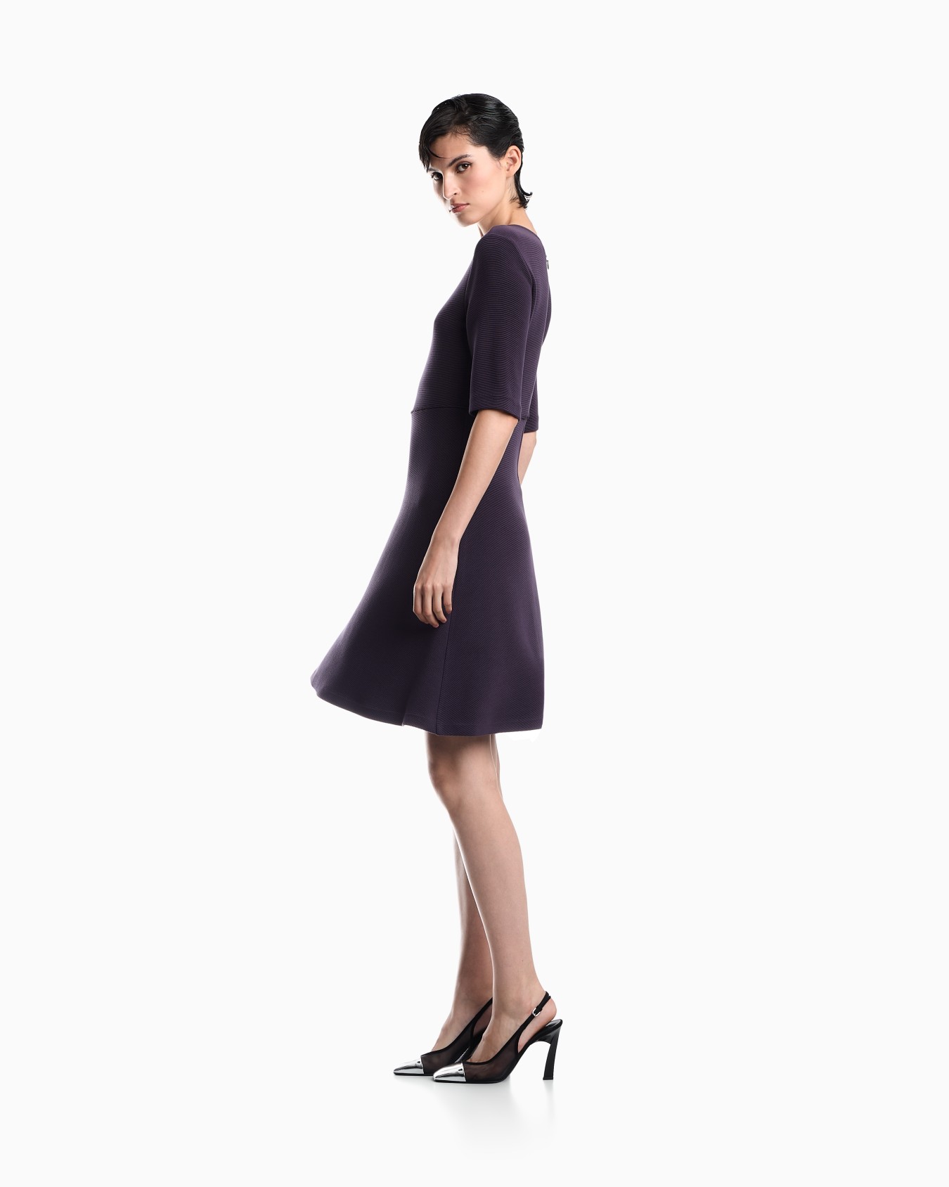Unlined dress in ottoman jersey with matte satin piping Slide 6