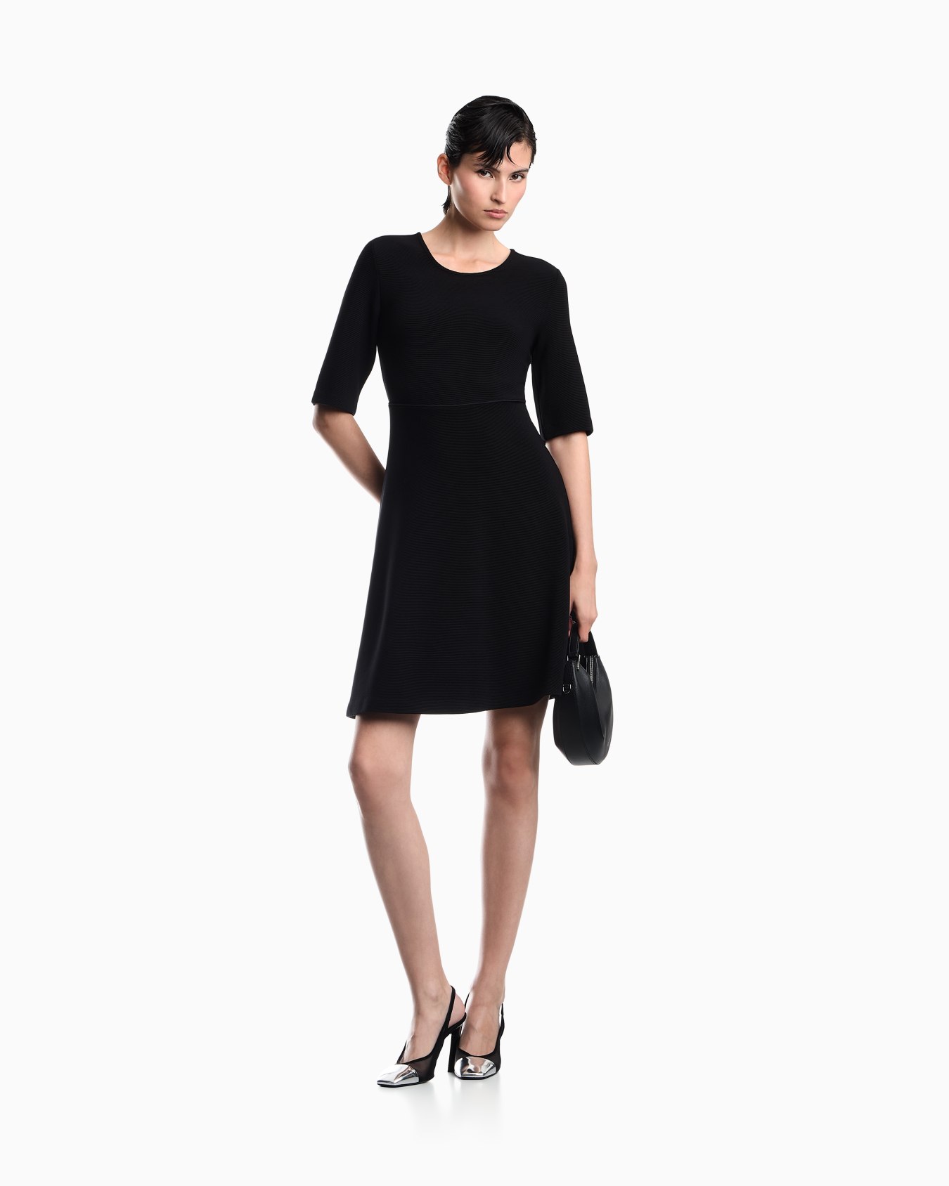 Unlined dress in ottoman jersey with matte satin piping Slide 1