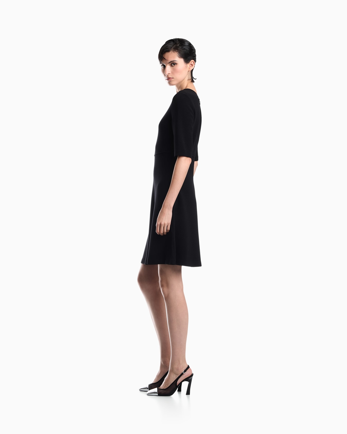 Unlined dress in ottoman jersey with matte satin piping Slide 6