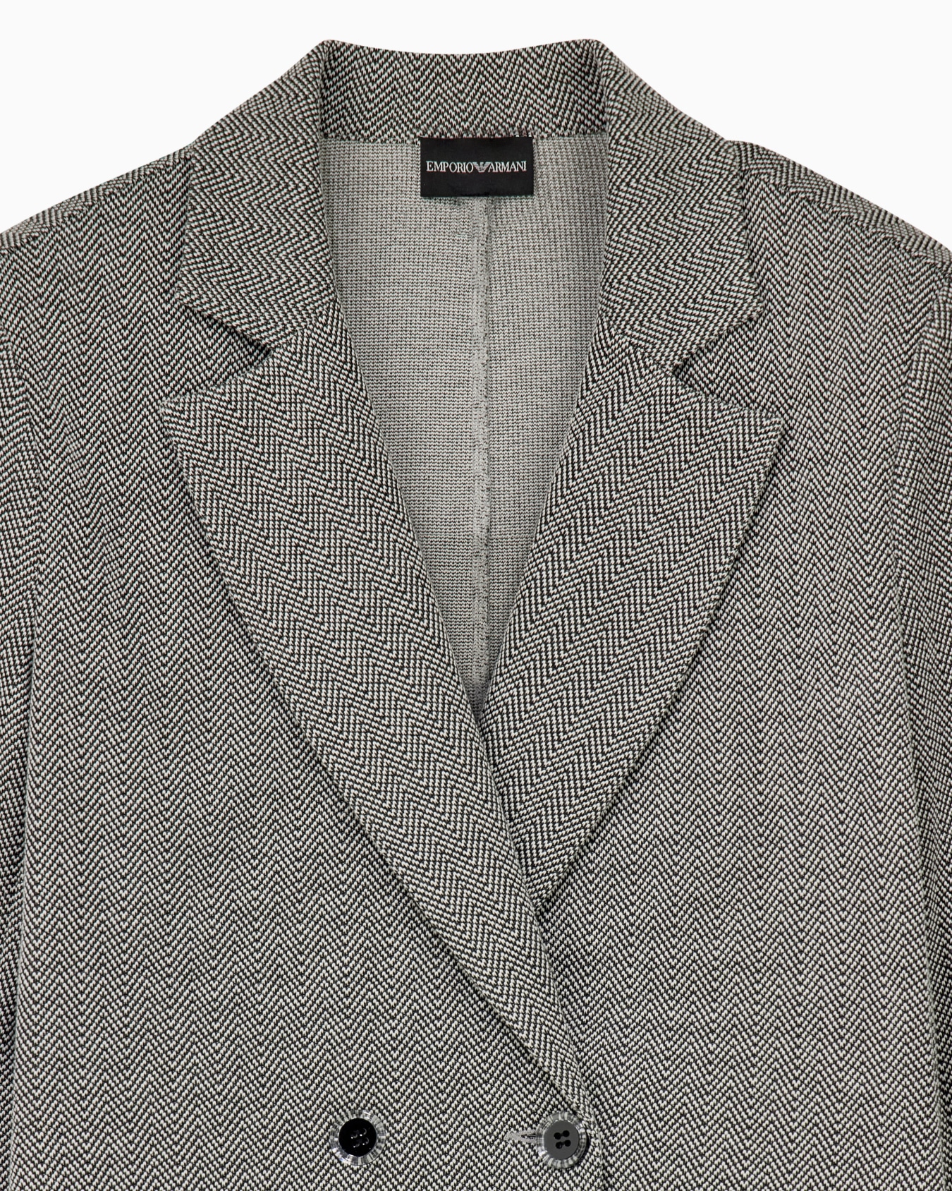 Double-breasted cotton jersey blazer with a chevron pattern Slide 2