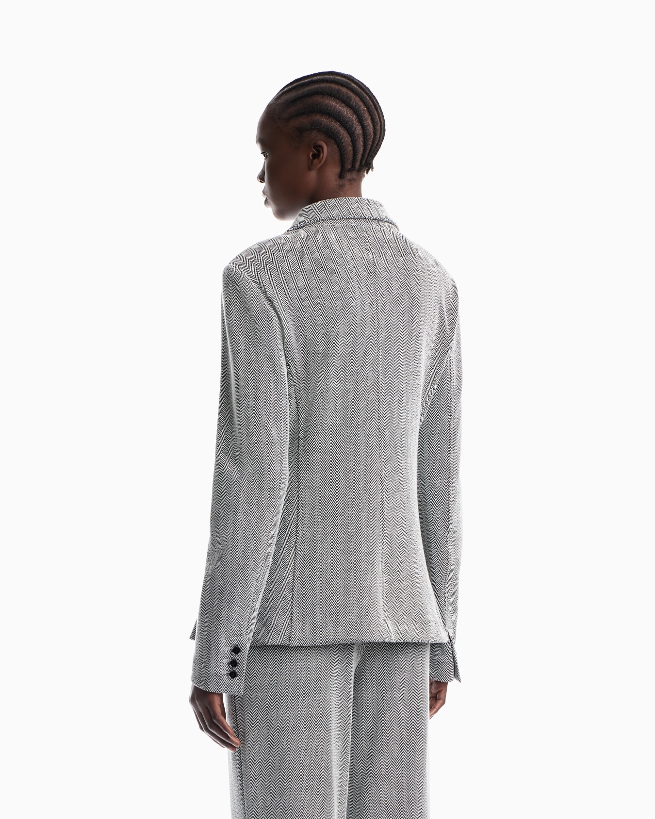 Double-breasted cotton jersey blazer with a chevron pattern Slide 5
