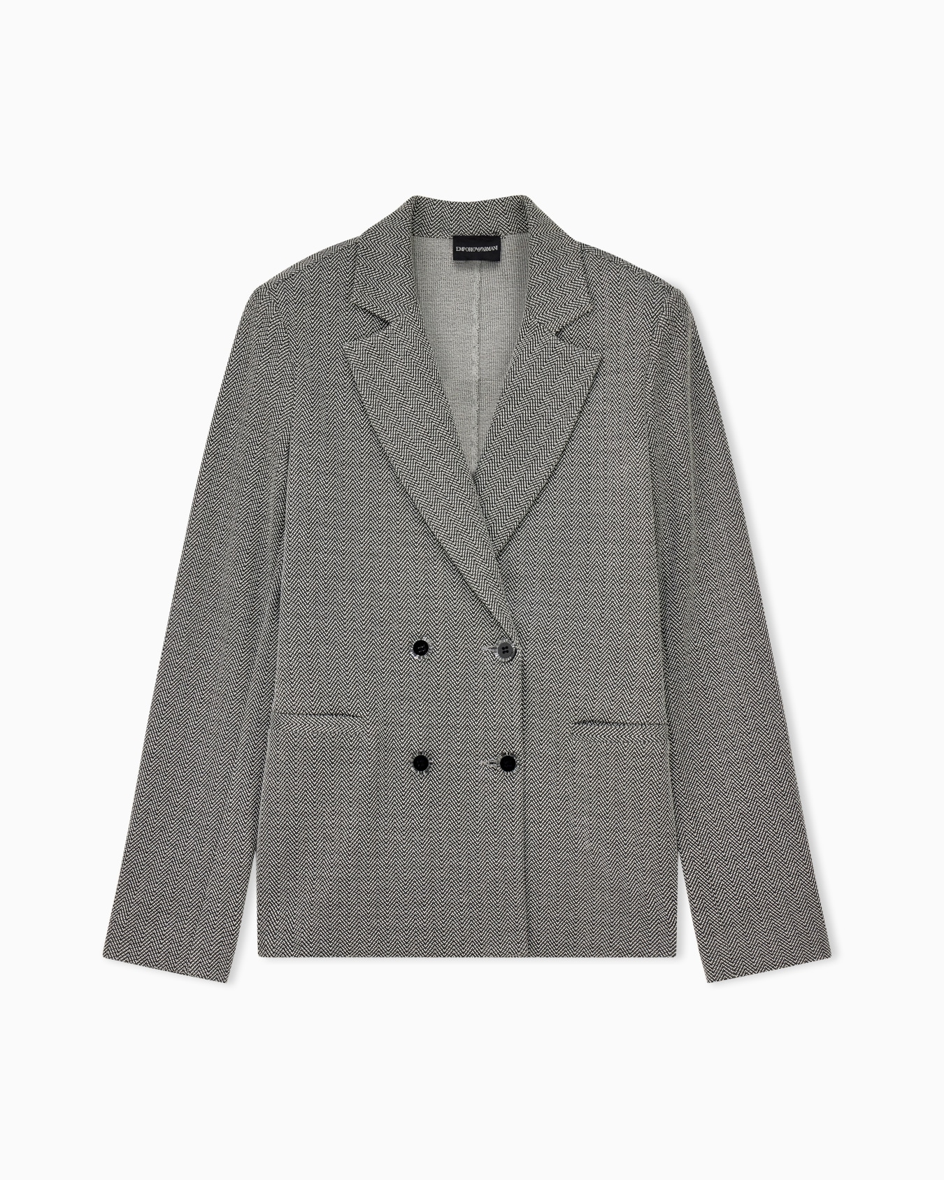 Double-breasted cotton jersey blazer with a chevron pattern Slide 0