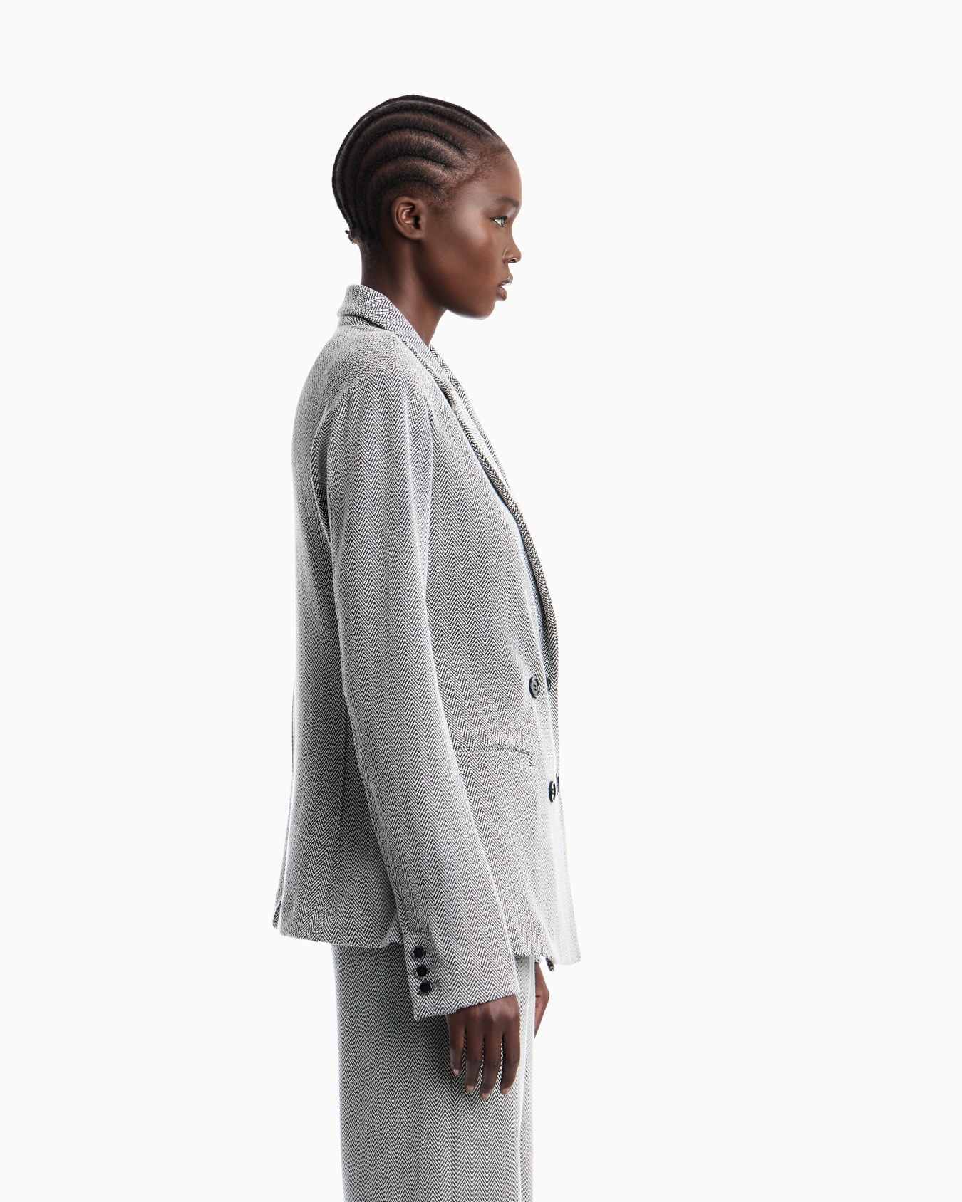 Double-breasted cotton jersey blazer with a chevron pattern Slide 5