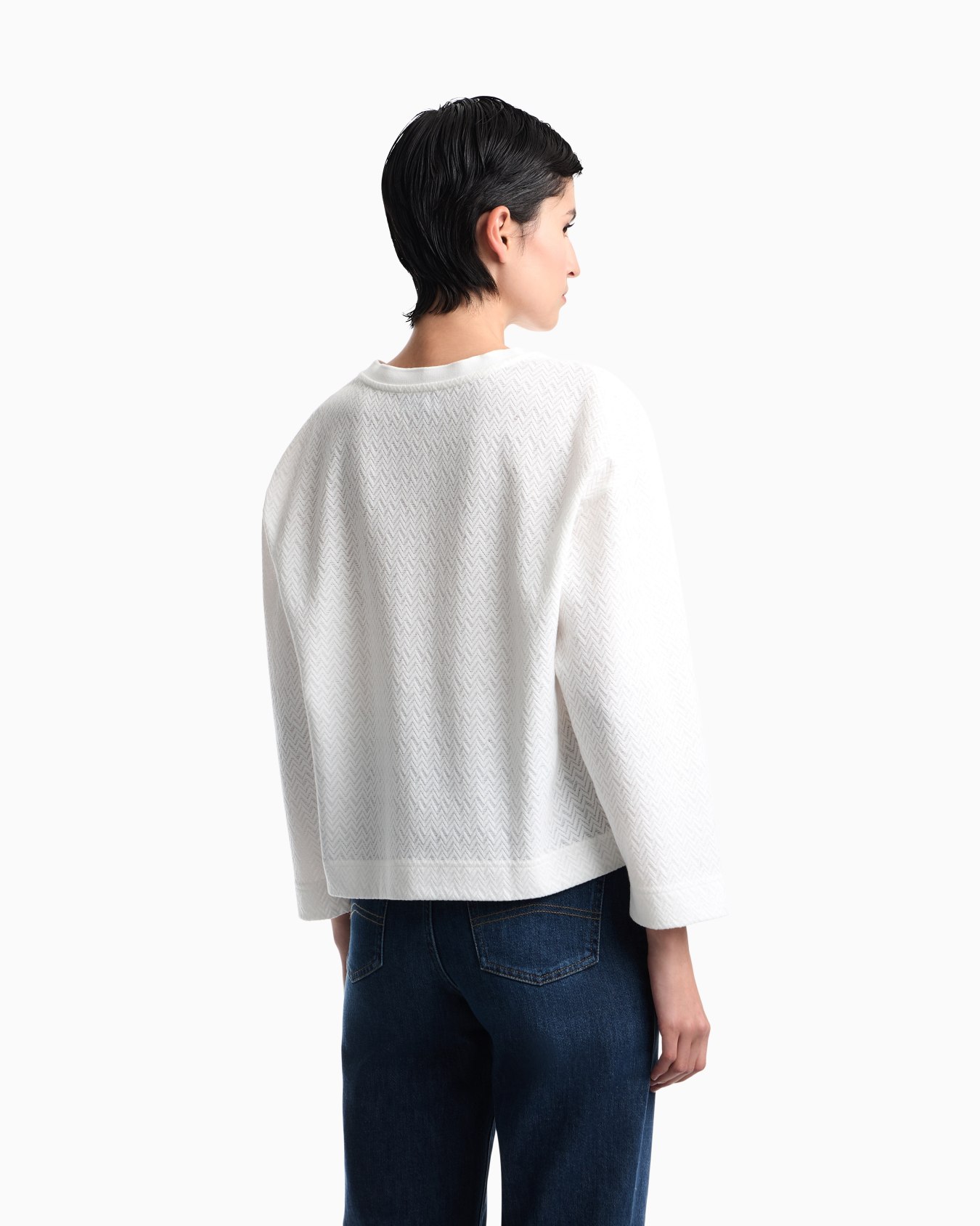 Crew neck cotton jacquard jumper with a chevron pattern Slide 5
