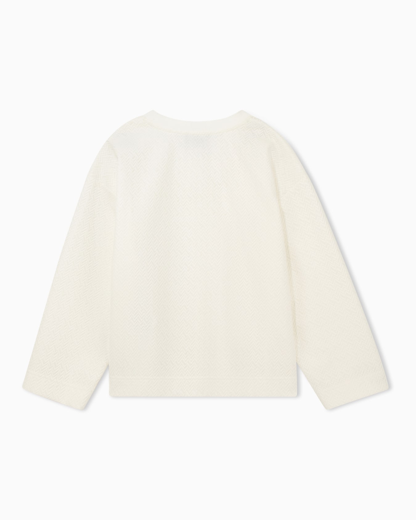 Crew neck cotton jacquard jumper with a chevron pattern Slide 2
