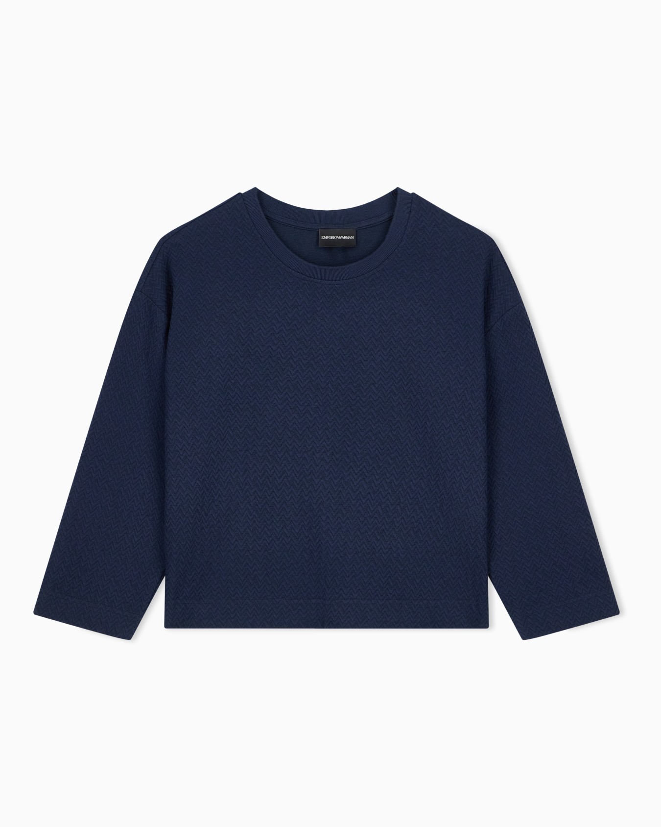 Crew neck cotton jacquard jumper with a chevron pattern Slide 0