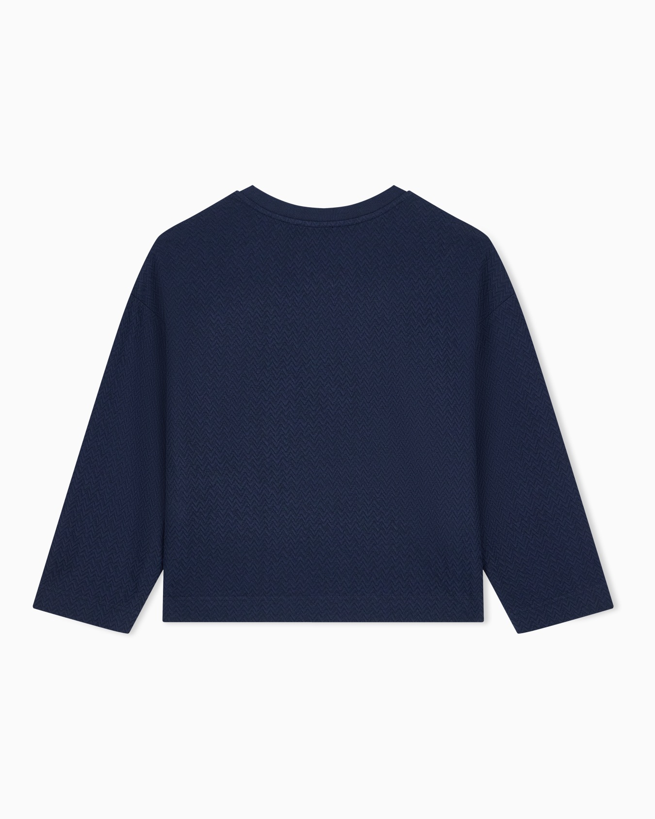 Crew neck cotton jacquard jumper with a chevron pattern Slide 2