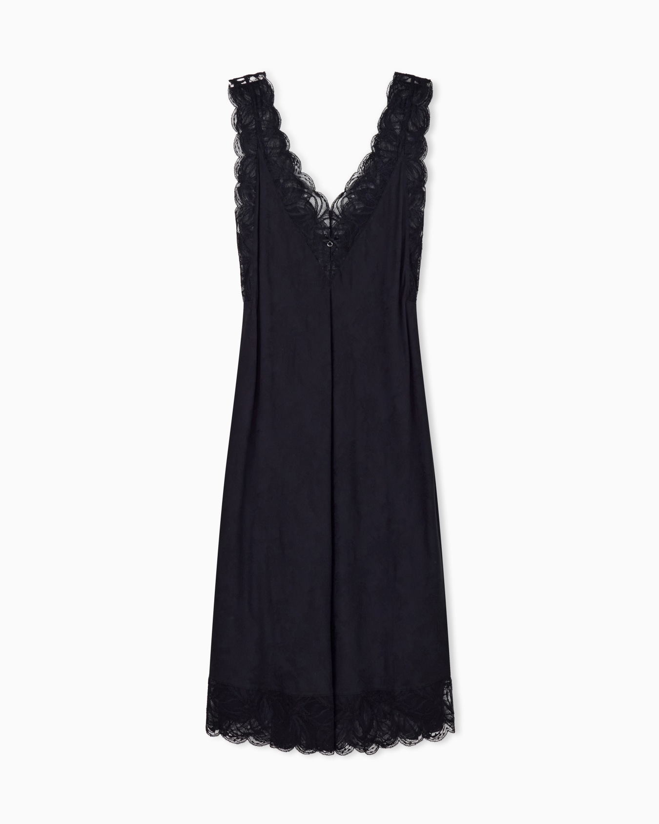 Jacquard viscose nightdress with a V-neckline and lace trim Slide 0