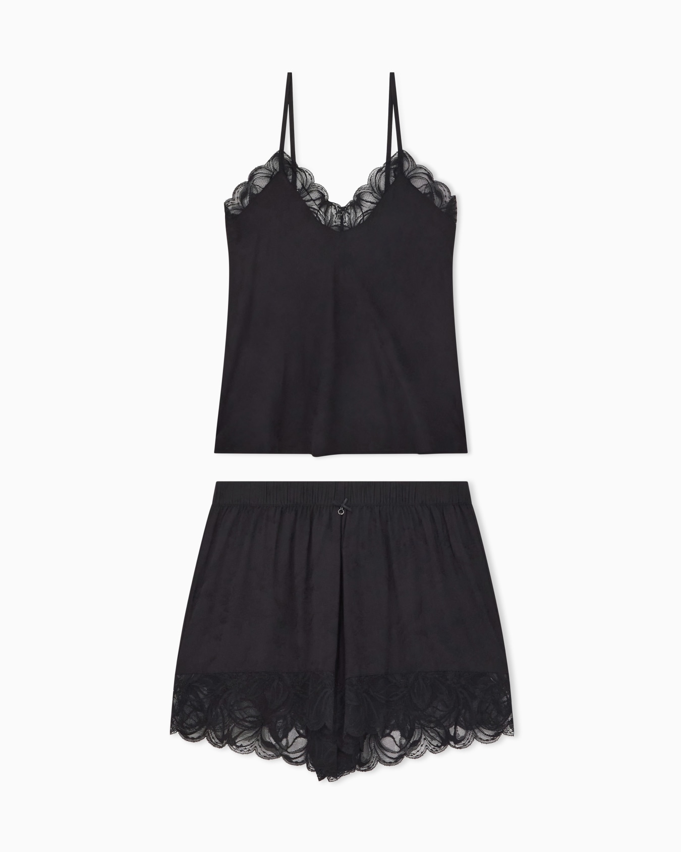 Short pyjamas in jacquard viscose with lace trim Slide 0