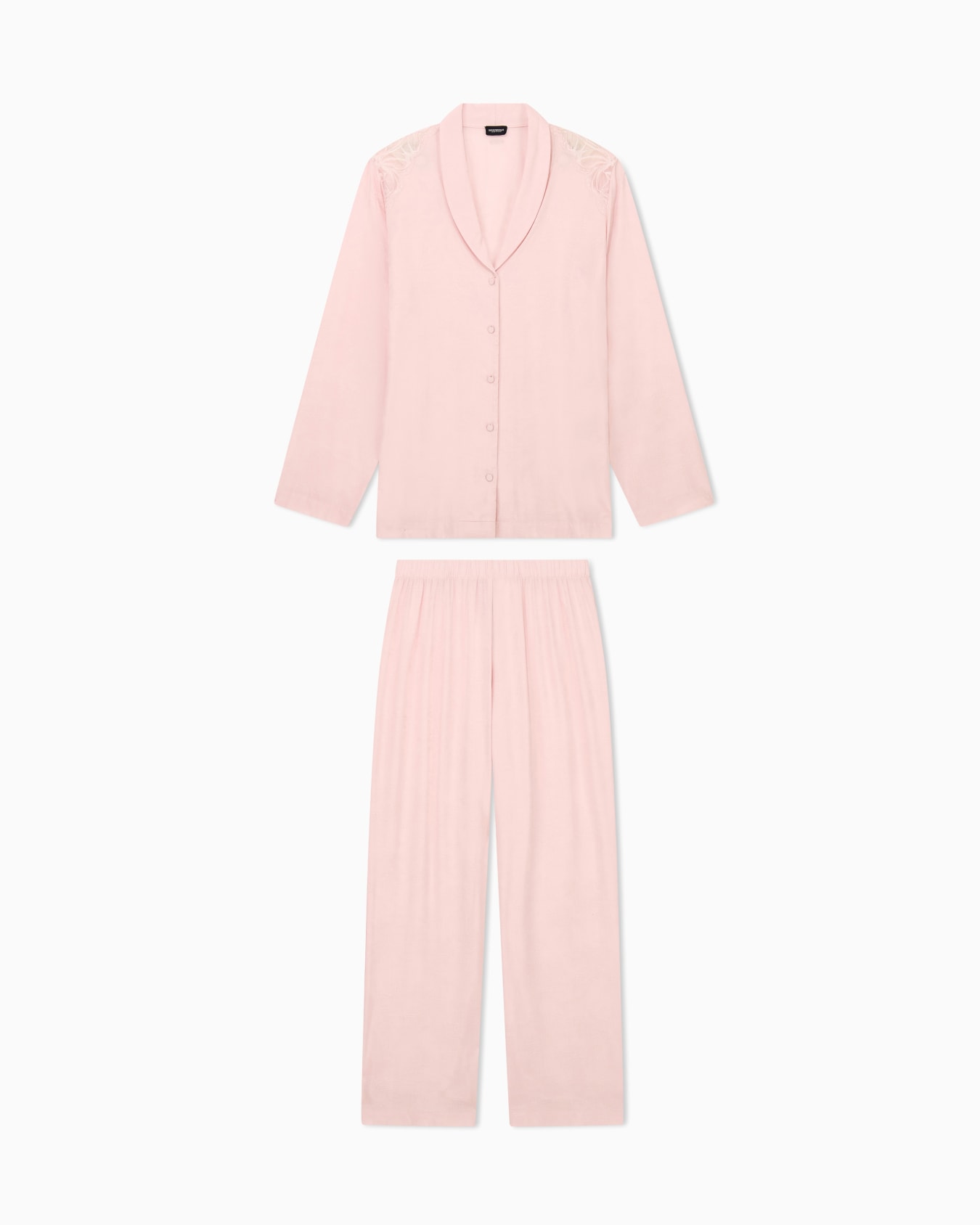 Long pyjama set in jacquard viscose with lace details Slide 0
