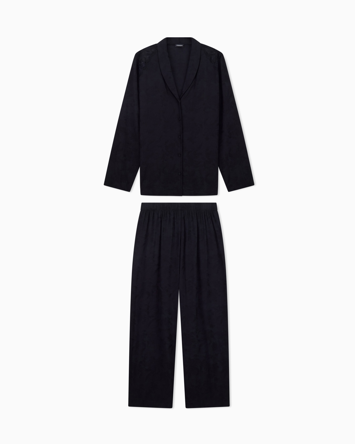 Long pyjama set in jacquard viscose with lace details Slide 0