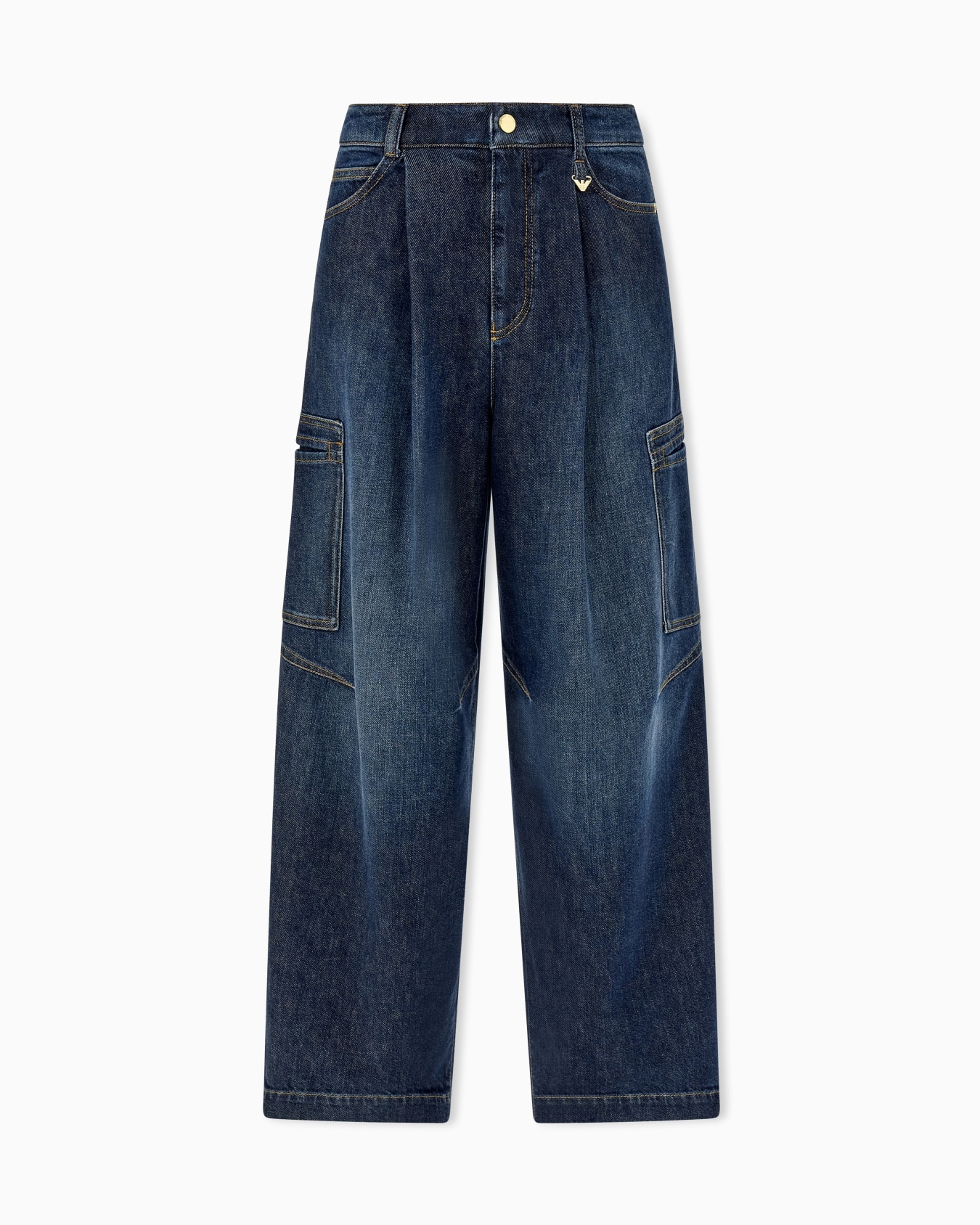 Jeans over in denim di cotone con tasche laterali Slide 0