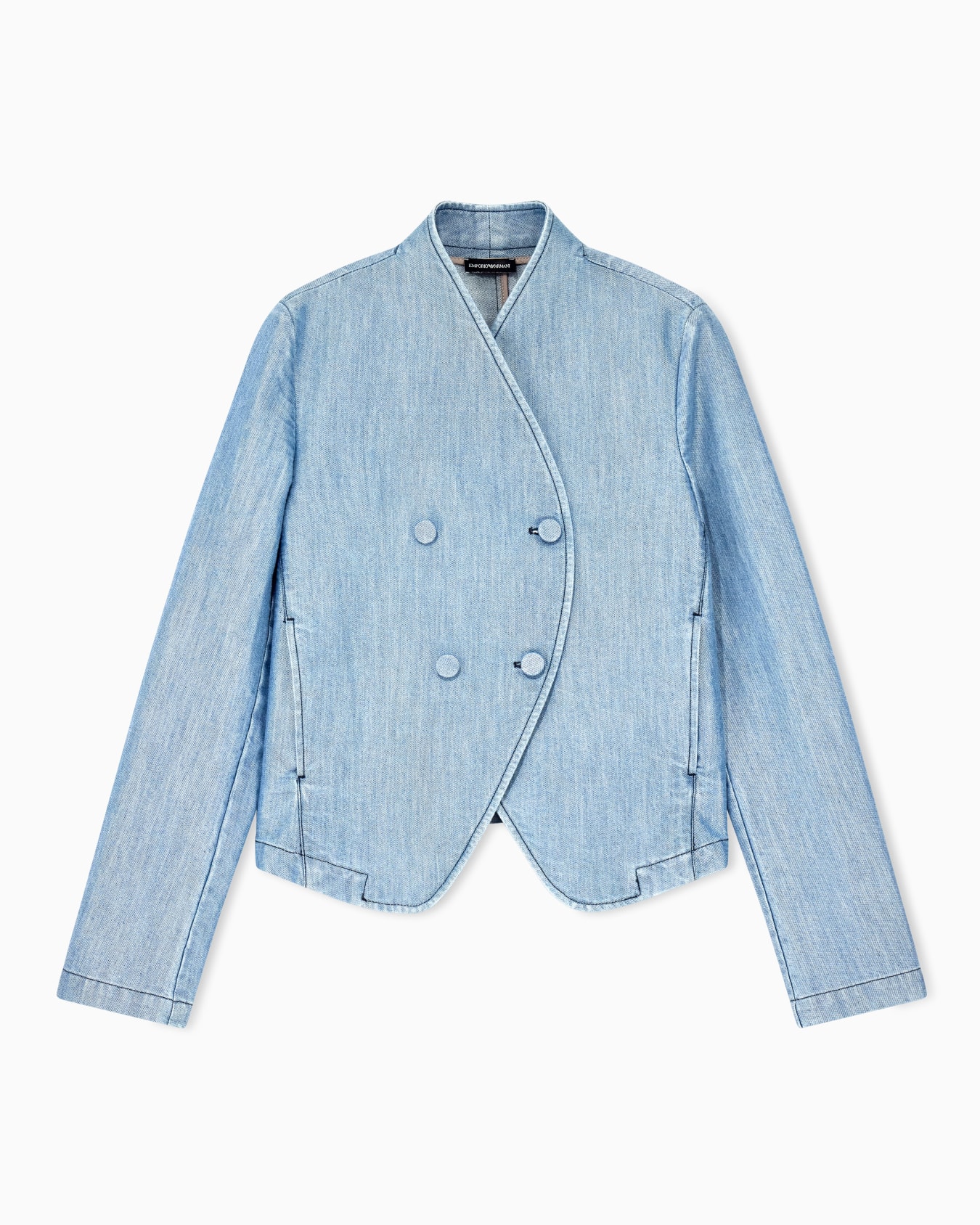 Blazer in metal-look denim with double-breasted wrap front Slide 0