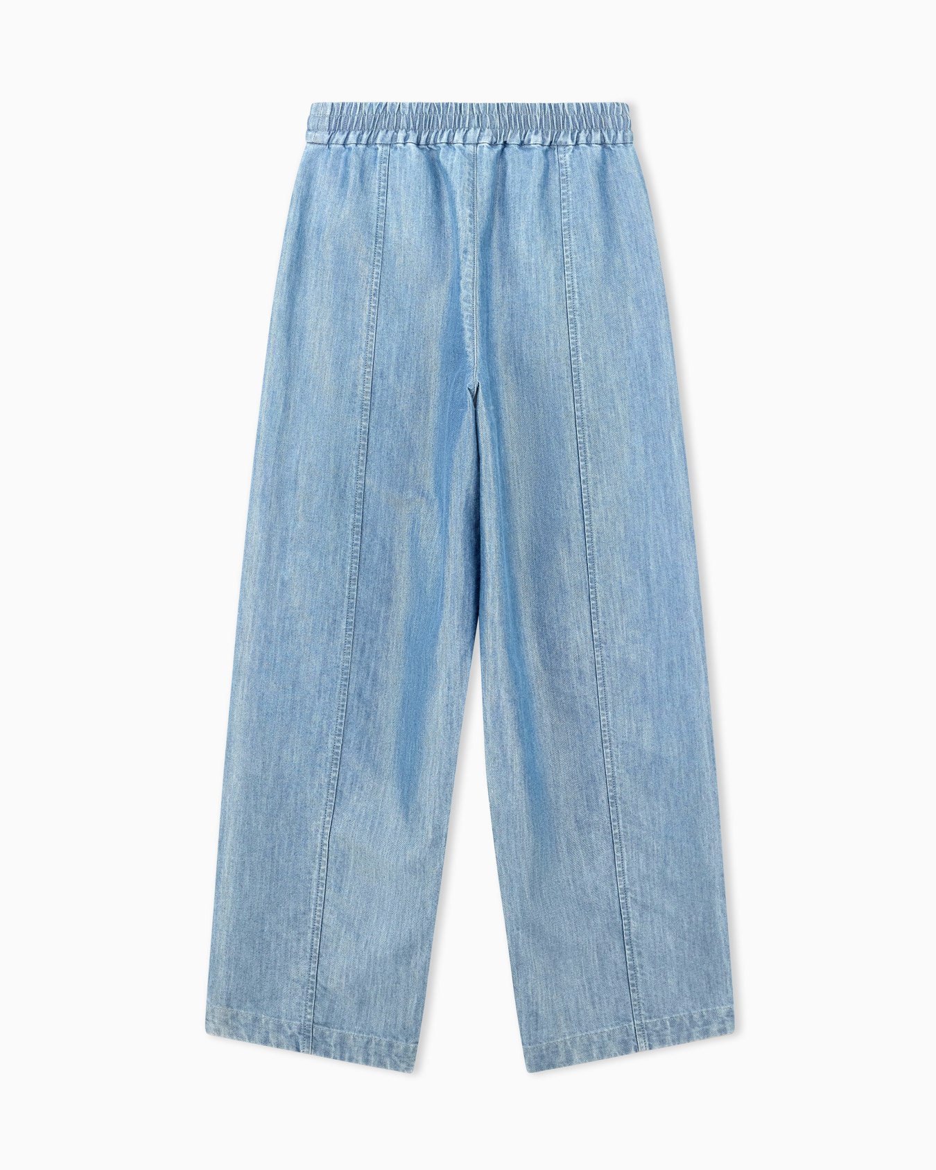 Wide-leg metal-look denim trousers with an elastic waist Slide 2