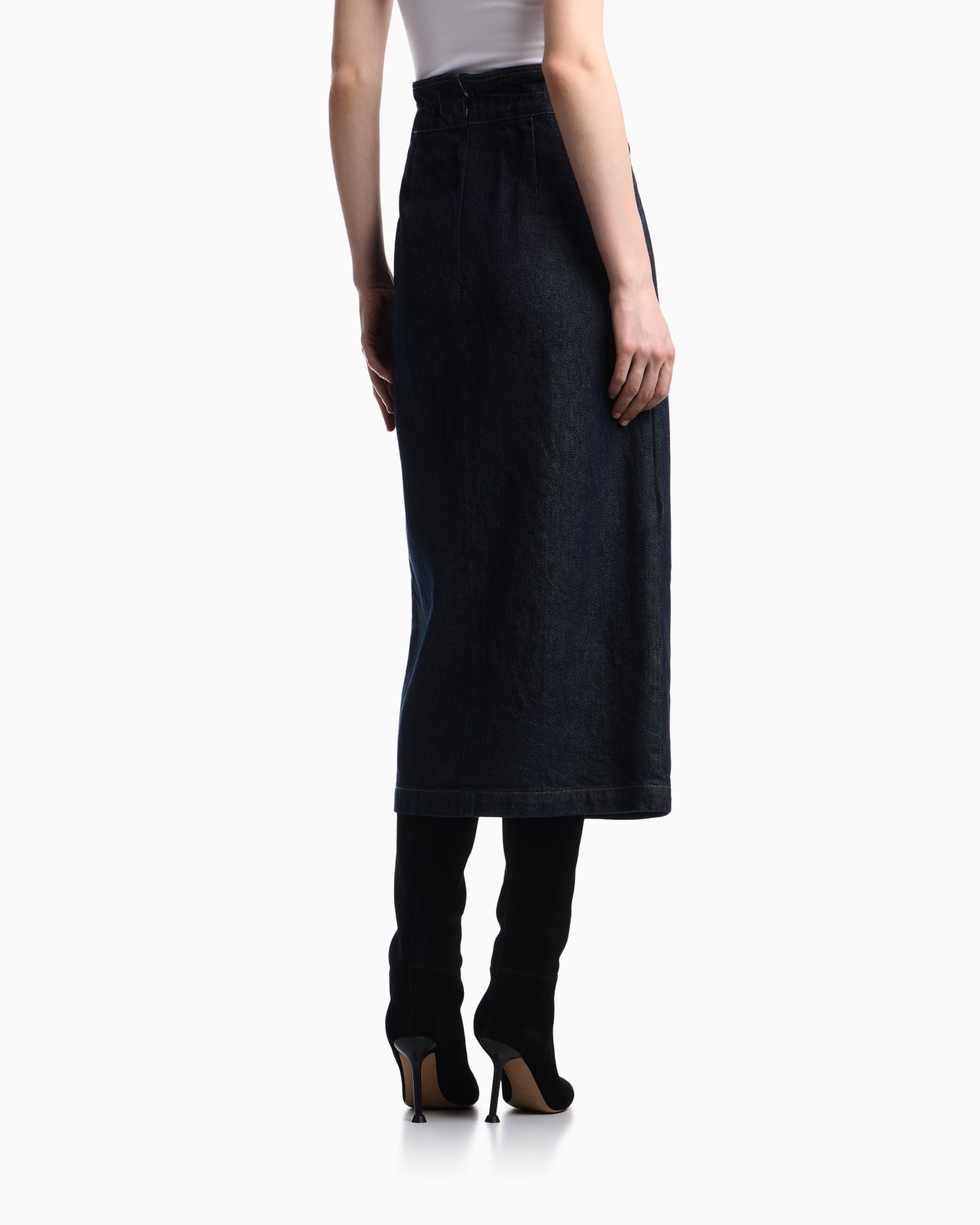 Cotton denim skirt with a wide waistband and self-tie belt Slide 5