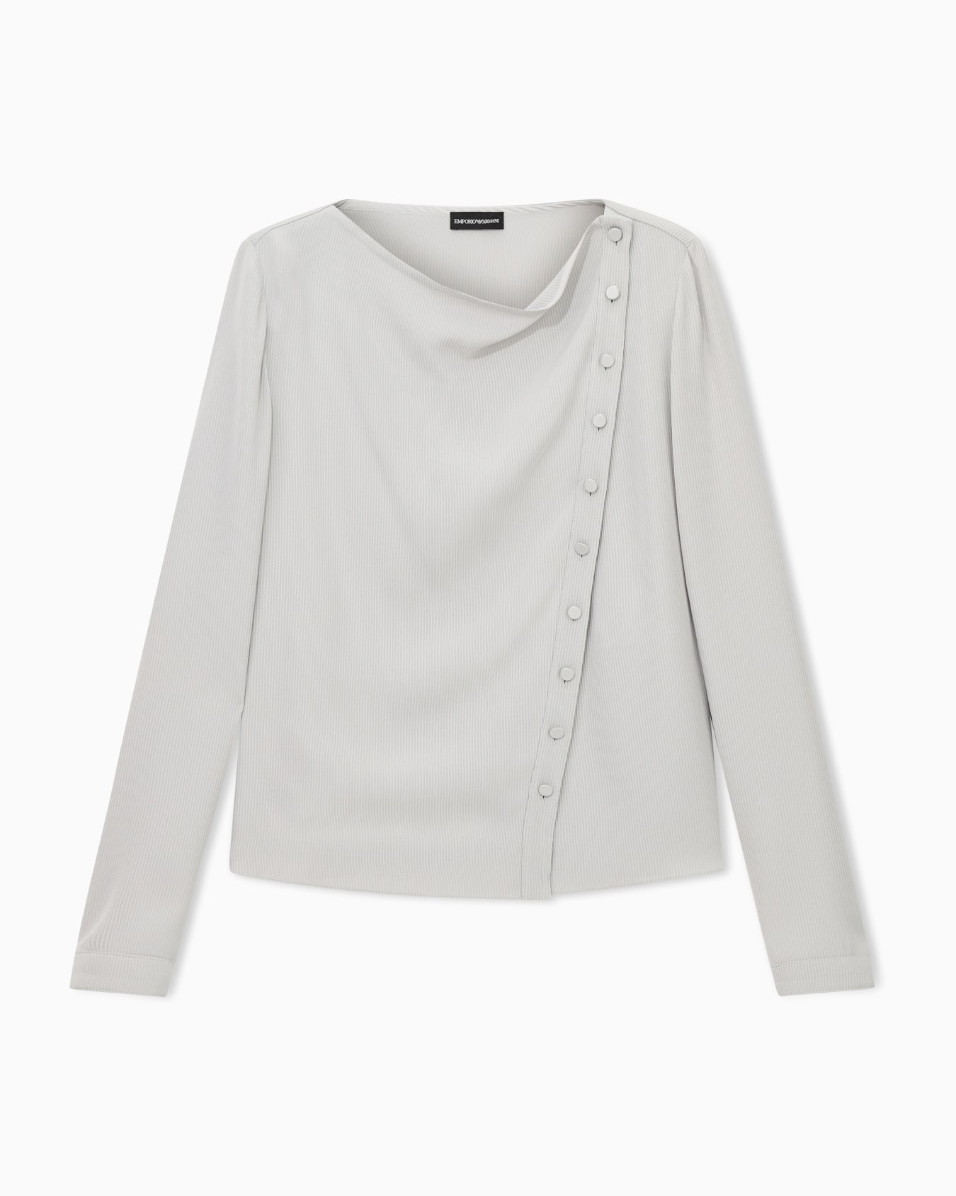 Long-sleeve canneté blouse with asymmetrical buttons Slide 0