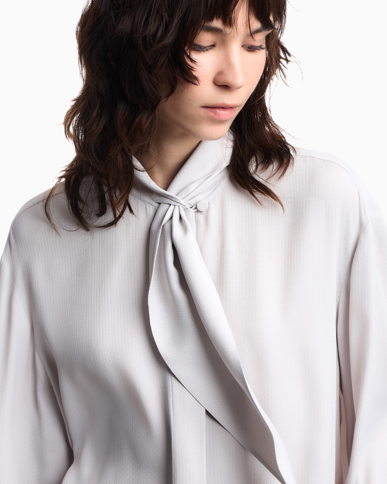 Scarf collar shirt in textured silk blend Signature Capsule Slide 6