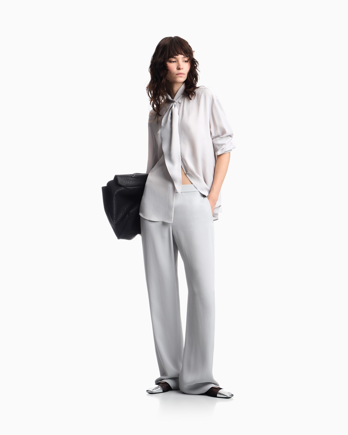 Scarf collar shirt in textured silk blend Signature Capsule Slide 1