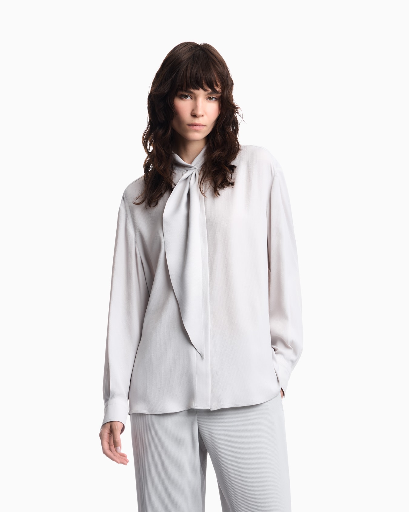 Scarf collar shirt in textured silk blend Signature Capsule Slide 3
