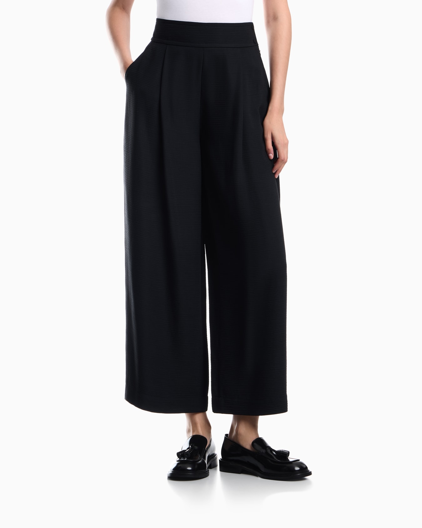 Palazzo pants in textured bark-effect fabric Signature Capsule Slide 3