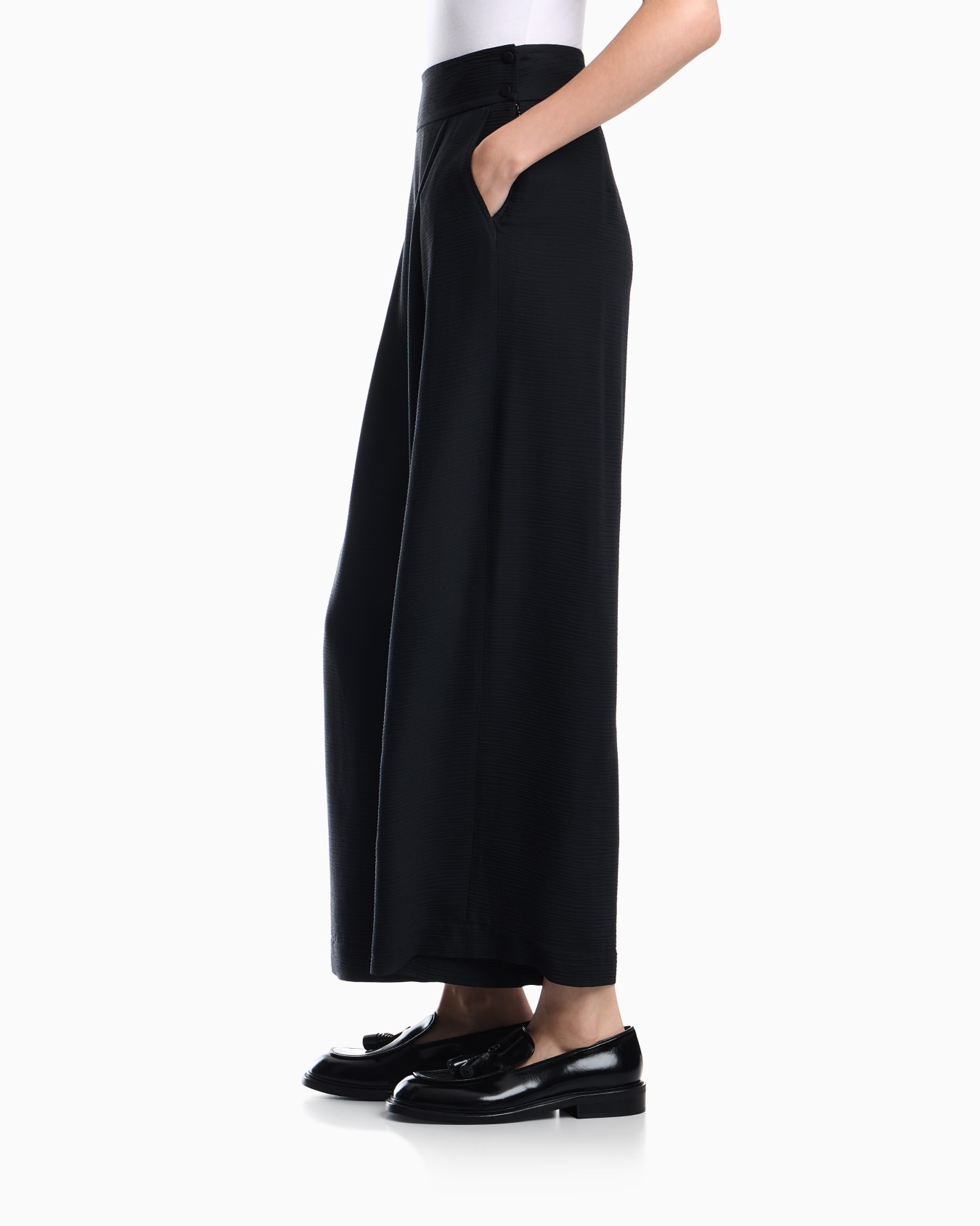 Palazzo pants in textured bark-effect fabric Signature Capsule Slide 7