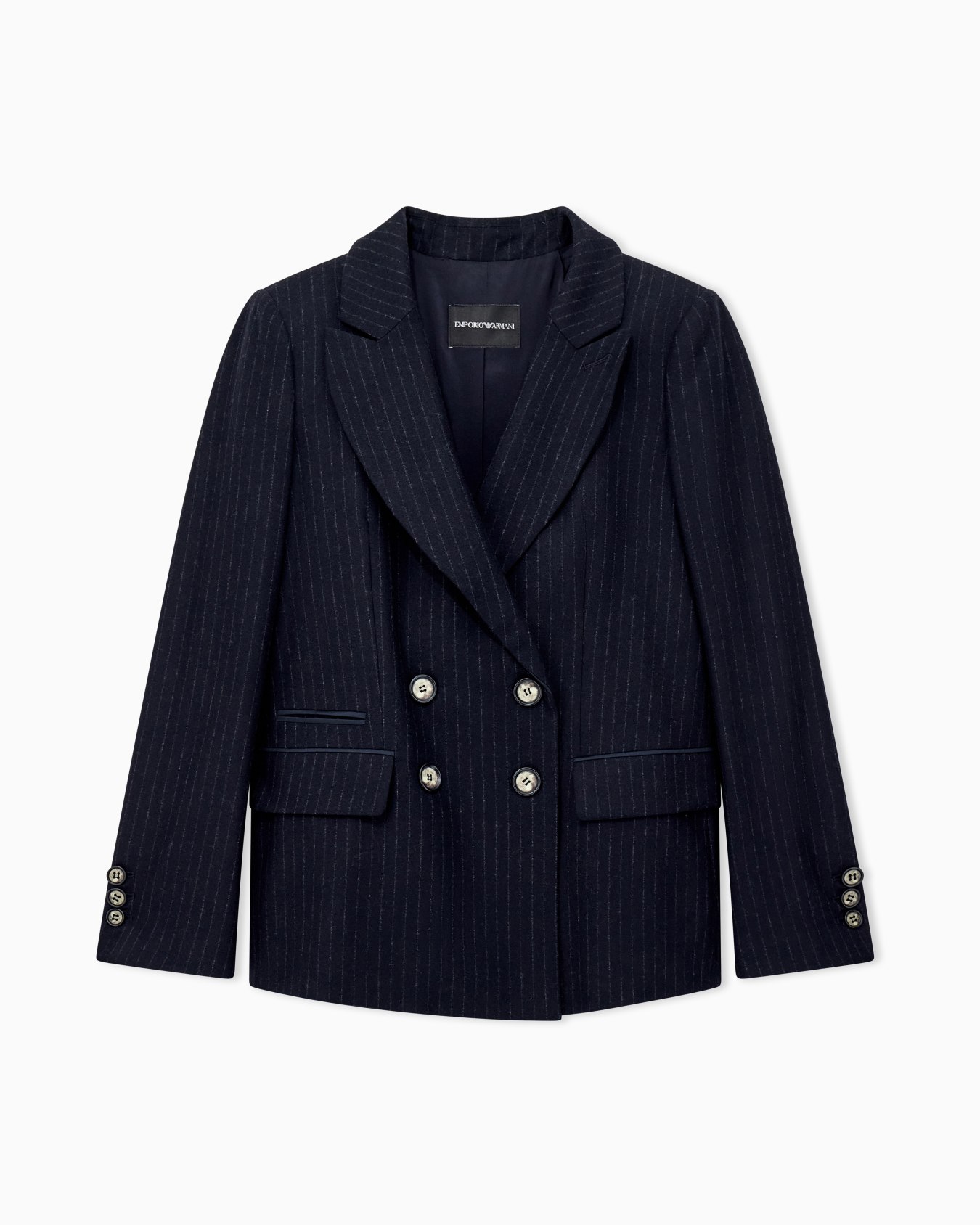 Double-breasted blazer in a pinstripe wool blend Slide 0