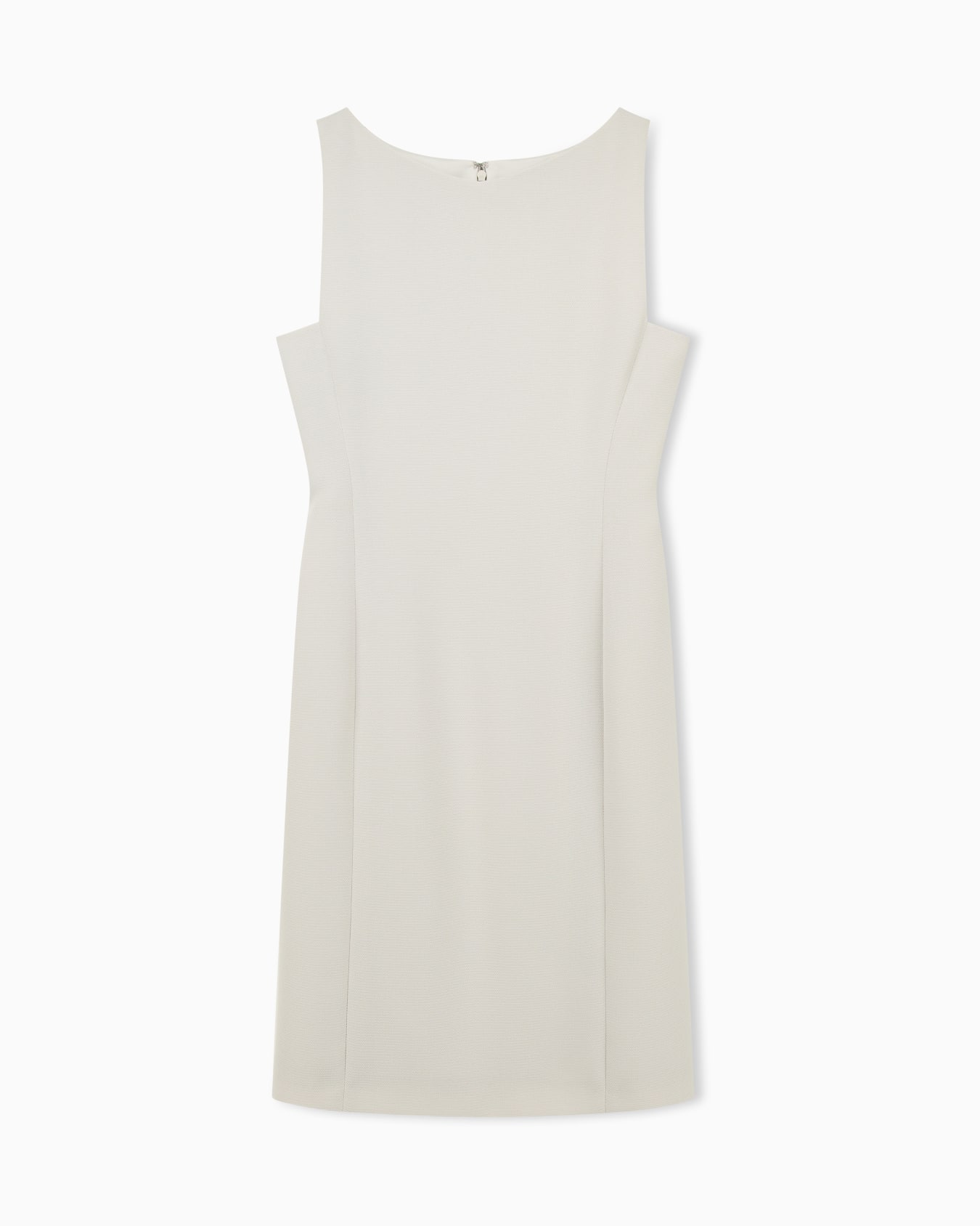 Slim sleeveless dress with a boat neckline and back zip 슬라이드 0