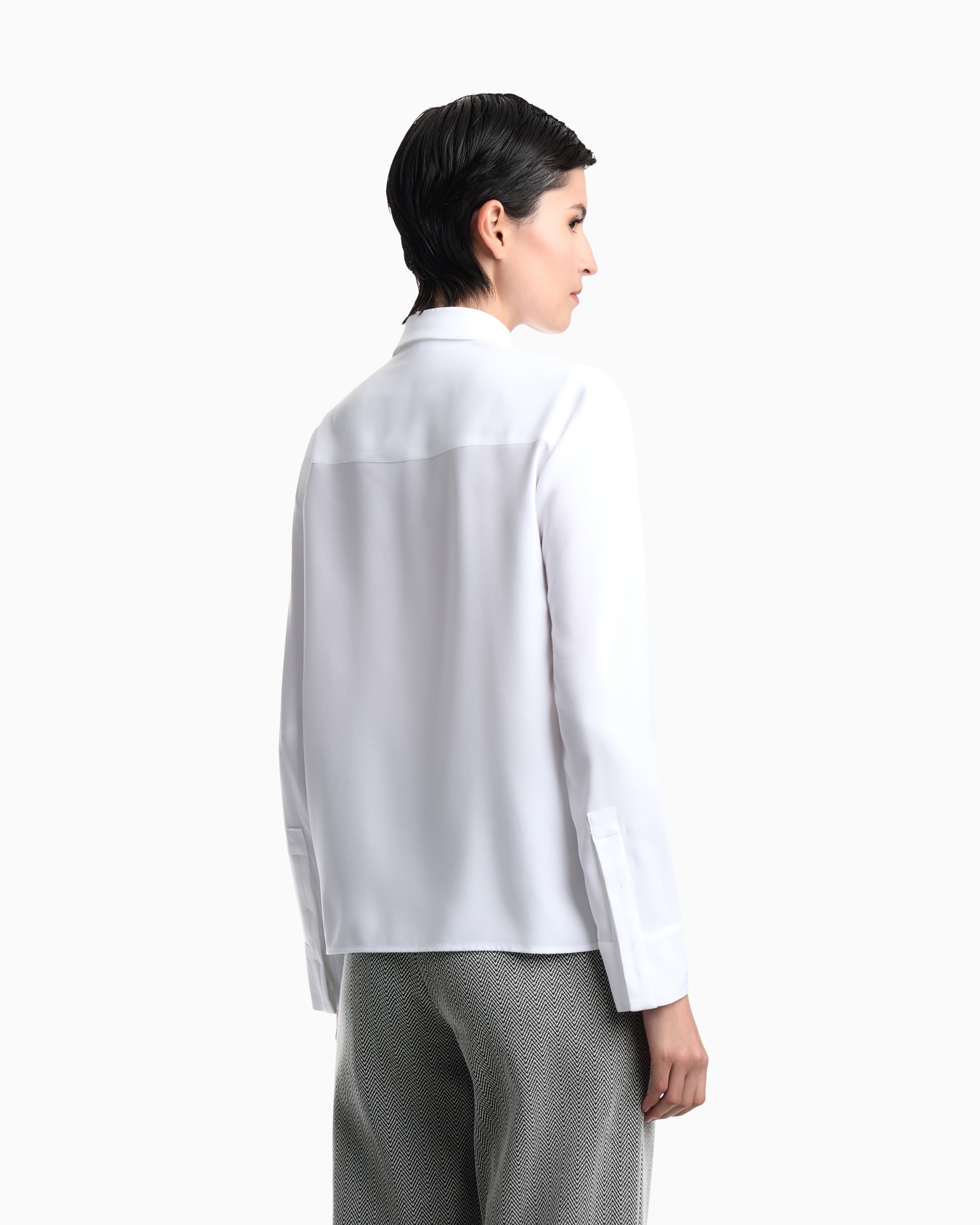Long-sleeve crepe satin shirt with a hidden button placket Slide 5