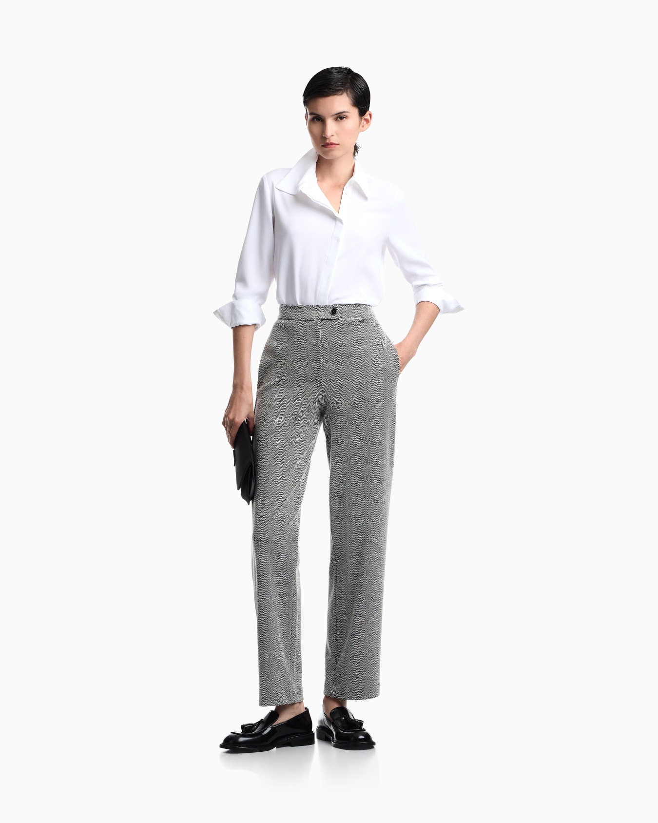 Long-sleeve crepe satin shirt with a hidden button placket Slide 1